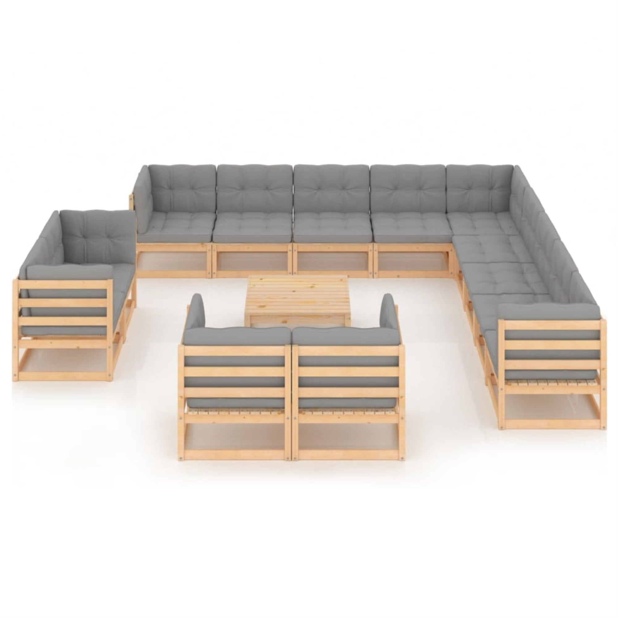 vidaXL 14 Piece Garden Lounge Set with Cushions Solid Pinewood Brown