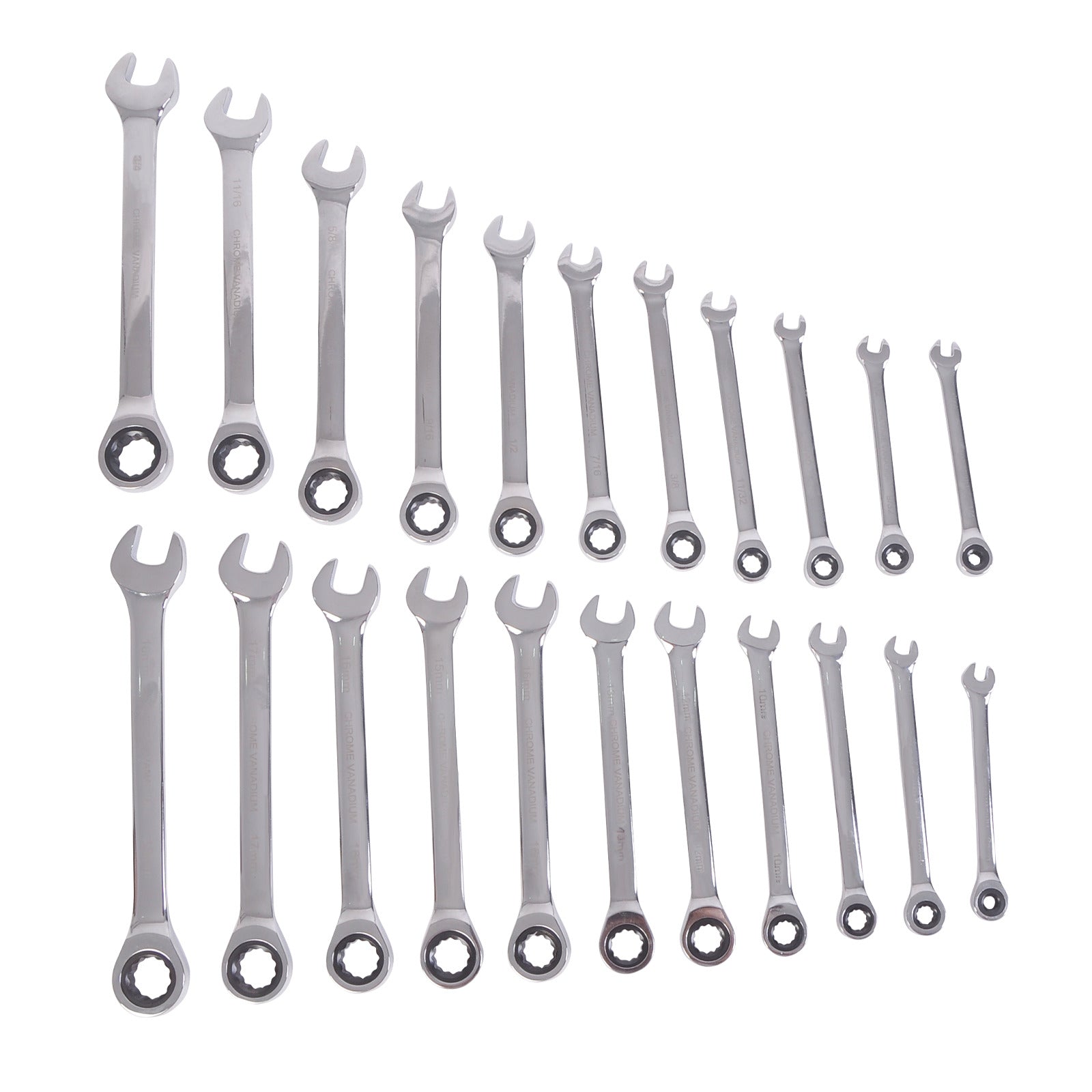 Great Choice Products 22Pcs Ratchet Spanner Set Metric Sae Imperial Combination Ratcheting Wrench Kit