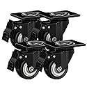 Houseables Caster Wheels 2 Inch, Casters Set of 4 Heavy Duty with Locking Brakes, 600 LB Total Capacity, Black, Metal, Swivel Pl