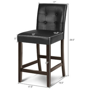 Gymax Set of 2 Bar Stools 25inch Counter Height Barstool Pub Chair Rubber Wood Black