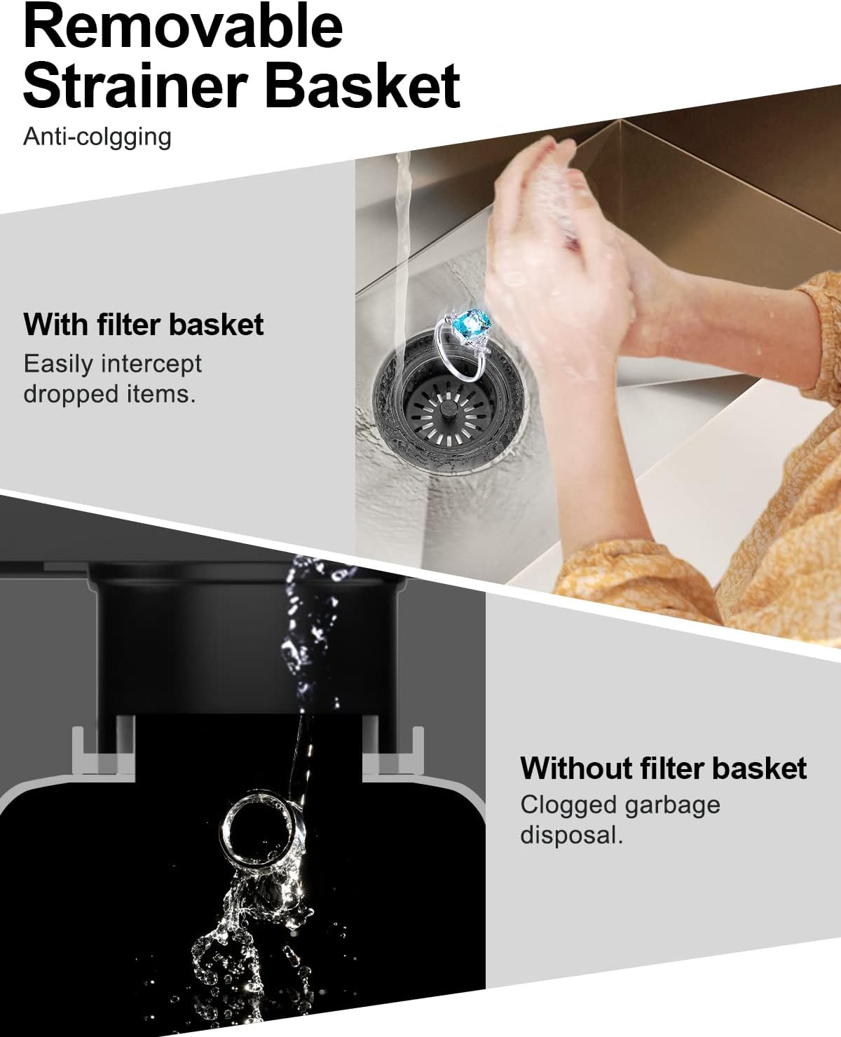 BOTEMY B9179 Extended Garbage Disposal Flange with Basket Strainer Stopper, Deep Kitchen Sink Flange for 3-1/2 Inch Standard Sink Drai