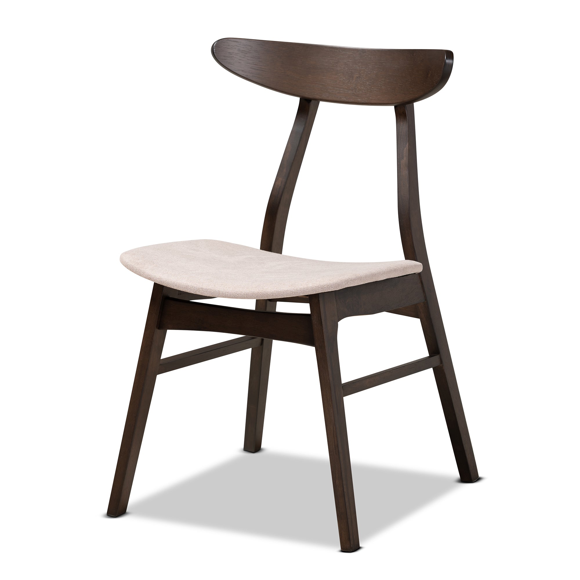 Baxton Studio Britte Mid-Century Modern Beige Fabric Upholstered Dark Oak Brown Finished 4-Piece Wood Dining Chair Set