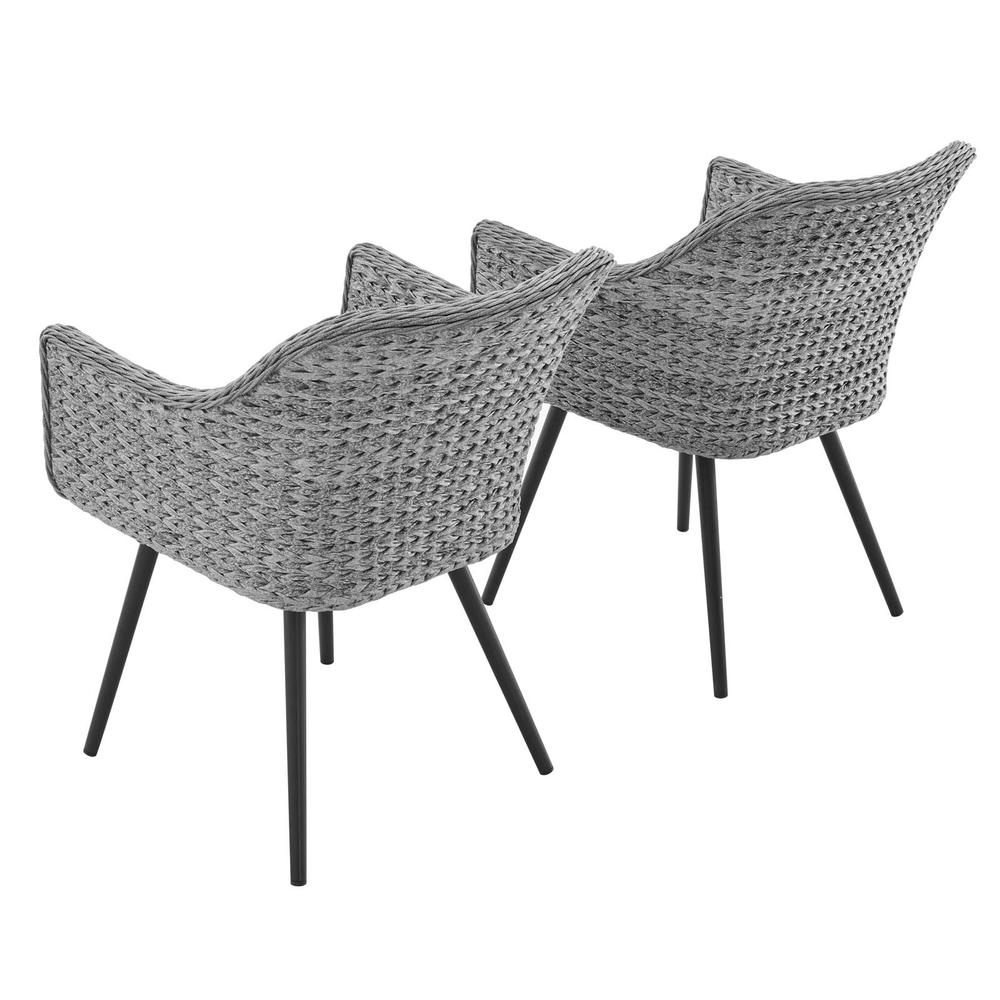 Modway Endeavor Dining Armchair Outdoor Patio Wicker Rattan Set of 2 - Gray Gray EEI-3181-GRY-GRY-SET