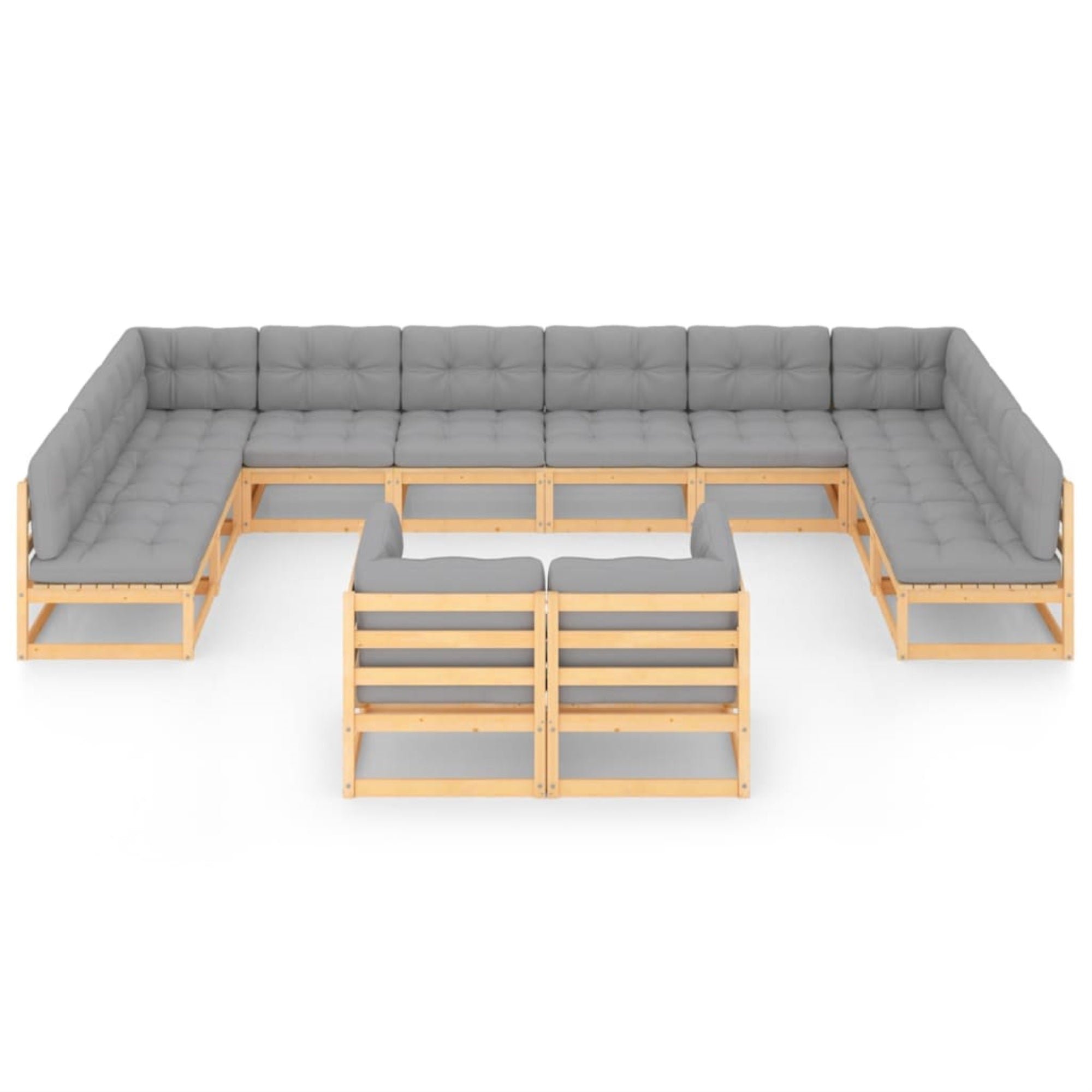 vidaXL 12 Piece Garden Lounge Set with Cushions Solid Pinewood Brown