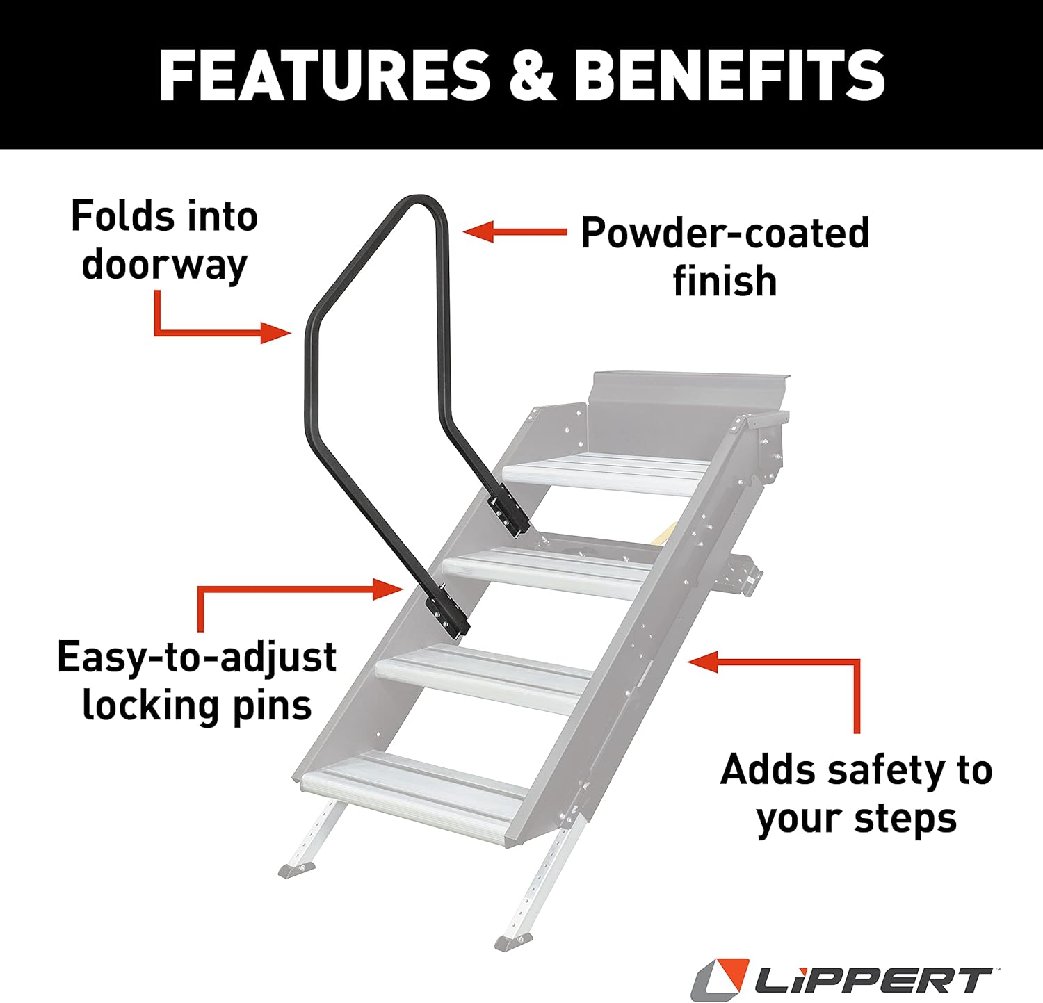 Lippert Solid Step Entry Assist Handrail for 5th Wheel RVs, Travel Trailers and Motorhomes