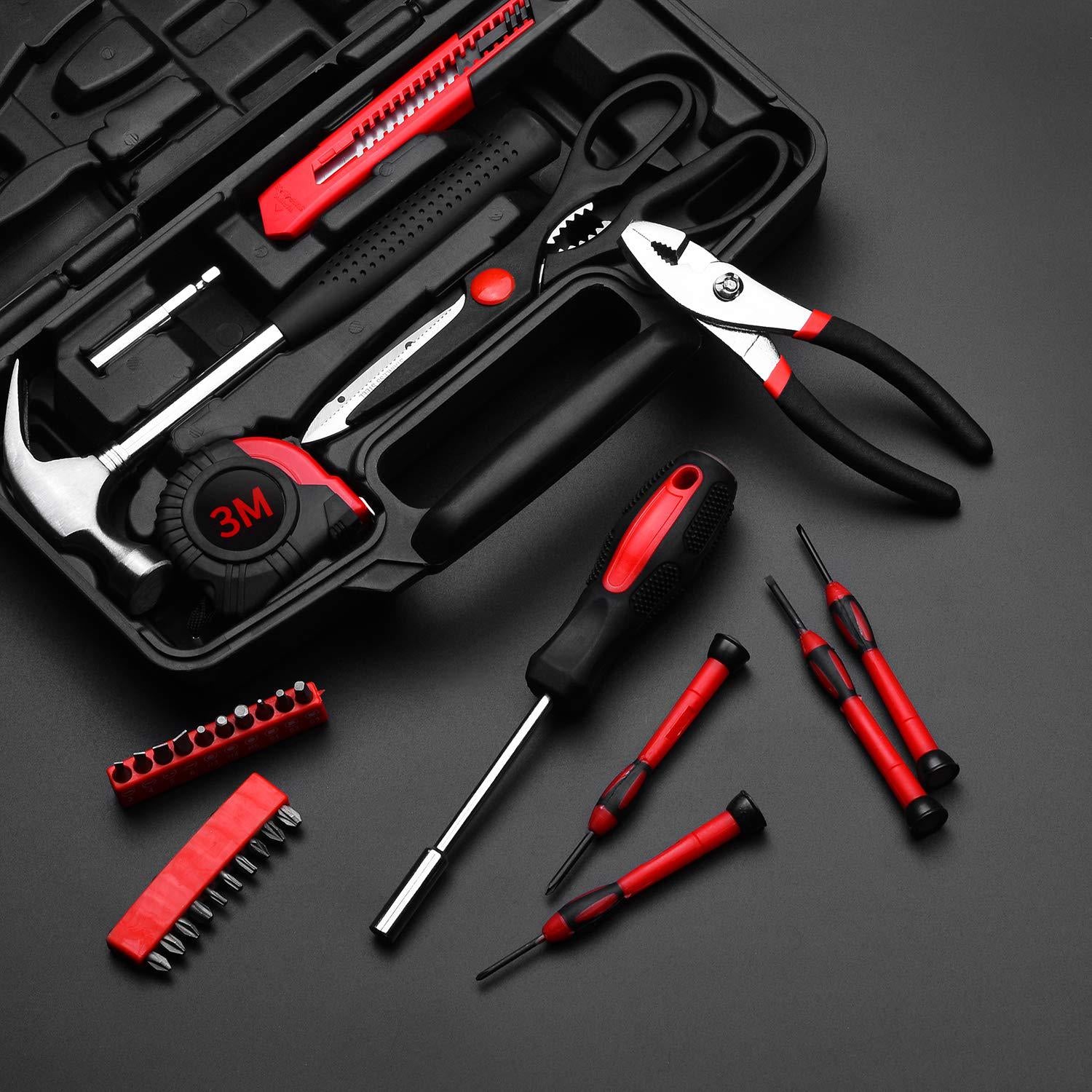 rvogjp 40-piece household tools kit - small basic home tool set with plastic toolbox - great for college students, household use &a; m