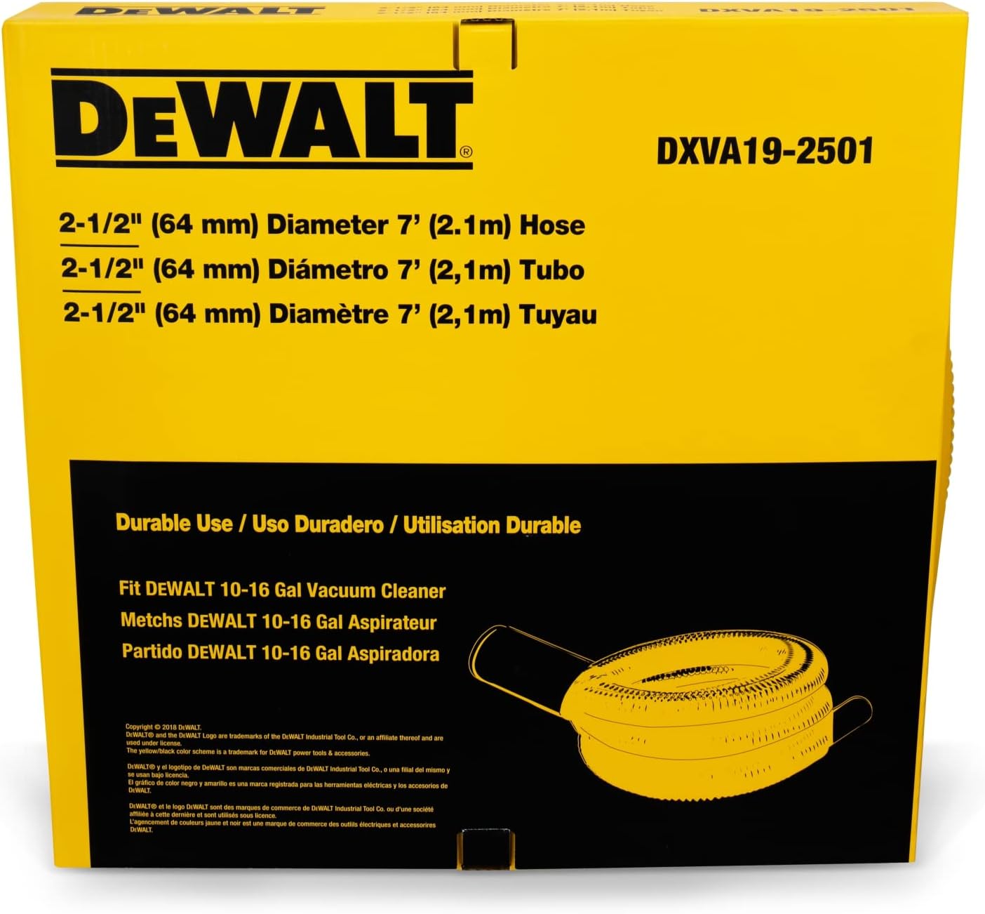 DEWALT DXVA19-2501 Durable Vacuum Hose, Compatible With DXV12P DXV14P DXV16P DXV16PA DXV16S, Yellow