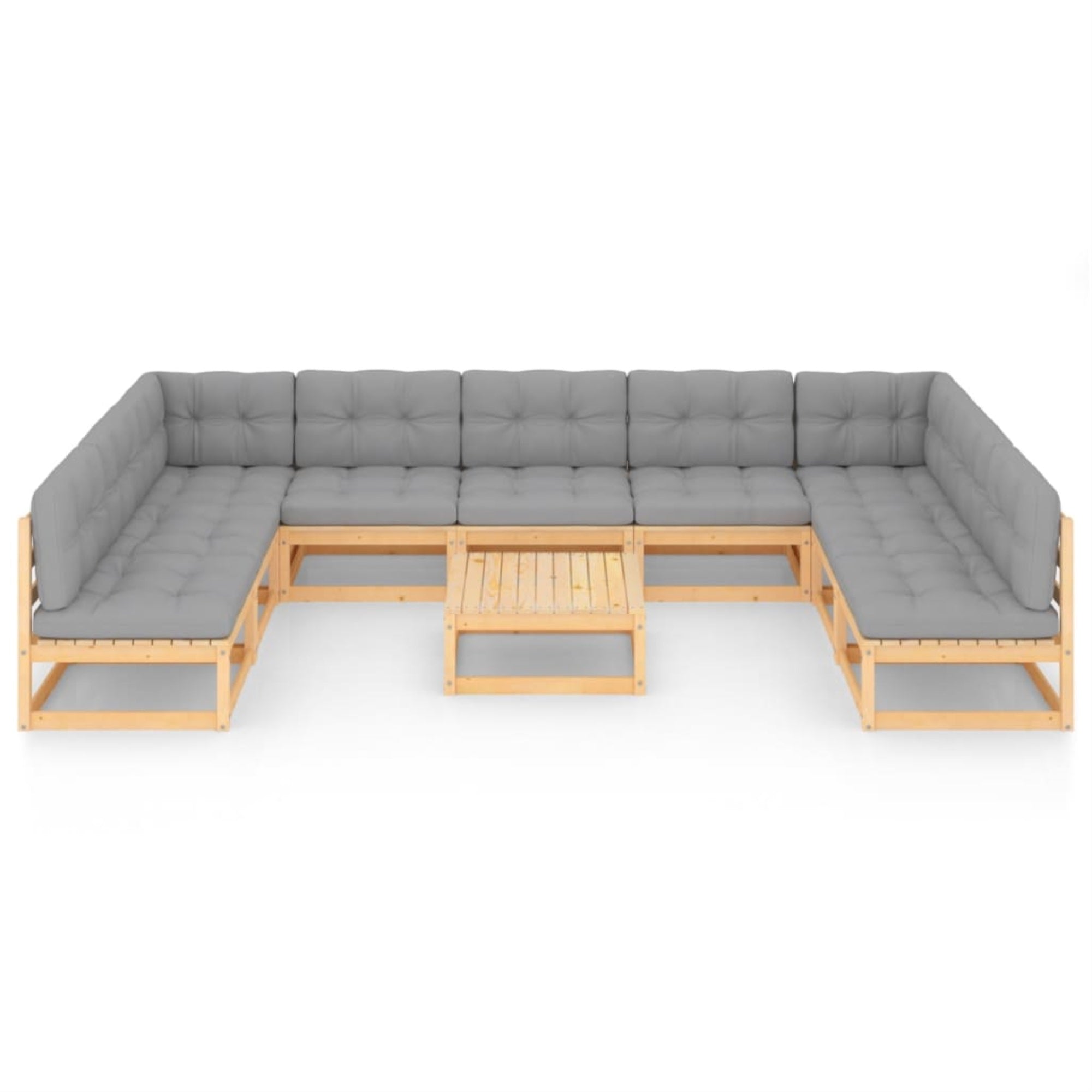 vidaXL 10 Piece Garden Lounge Set with Cushions Solid Pinewood Brown