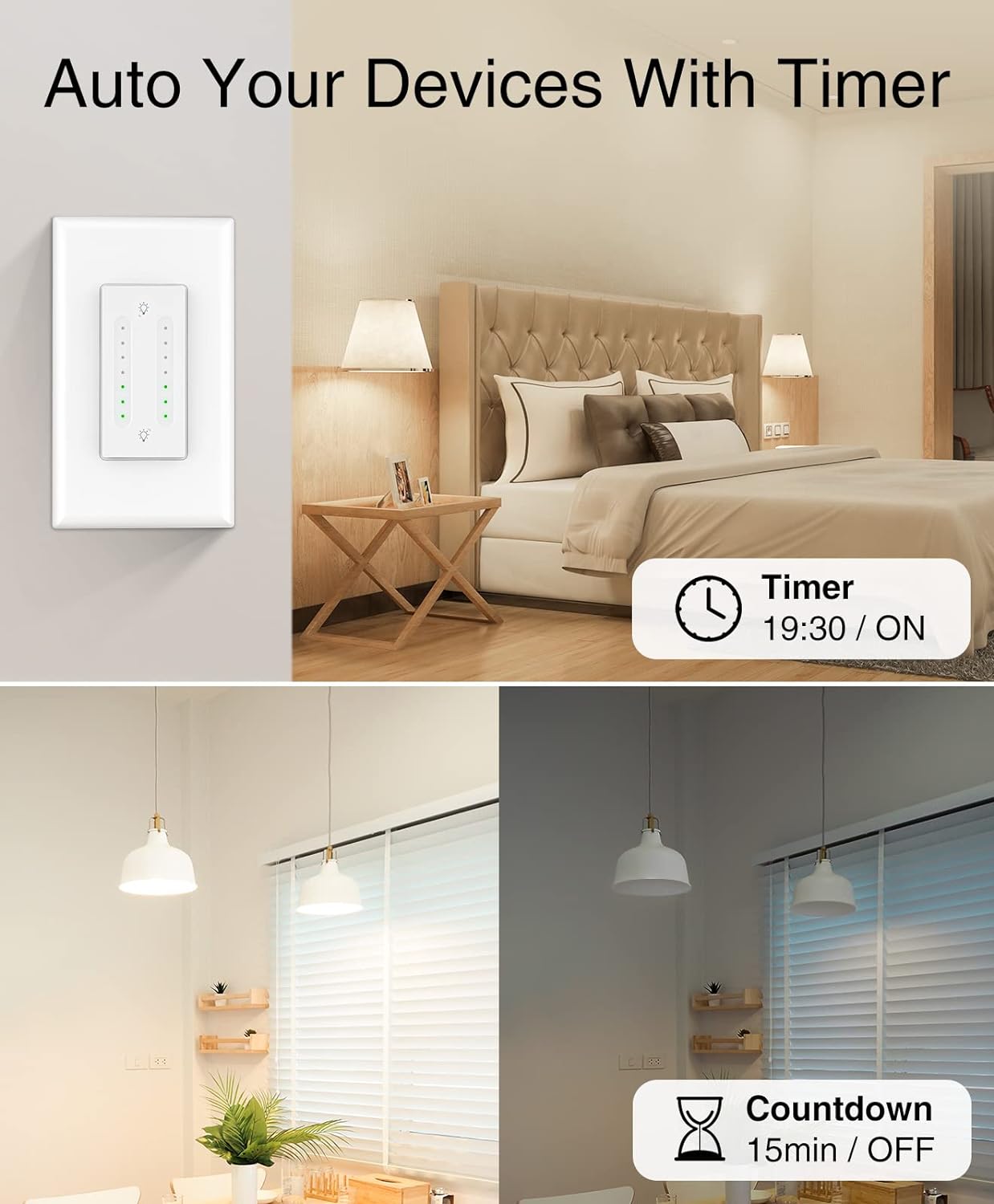 Generic GHome Smart Dimmer Switch, Space Saving,Smart Dual Dimmer Switch WiFi Smart Light Switch Works with Alexa and Google Home,Neutr