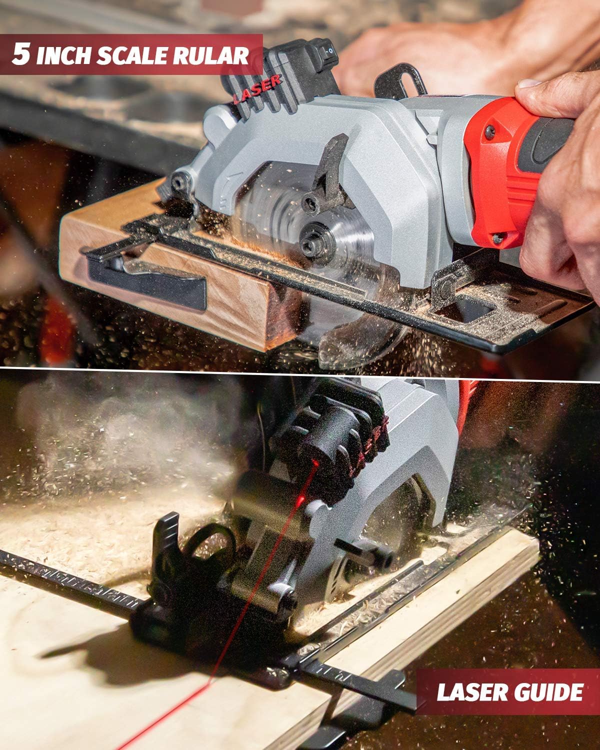 Amerisun Inc. PowerSmart Circular Saw, 24T 4-1/2 Electric Circular Saw, 4Amp 3500RPM Power Saw, Mini Circular Saw with Laser Guide, Two Saw B