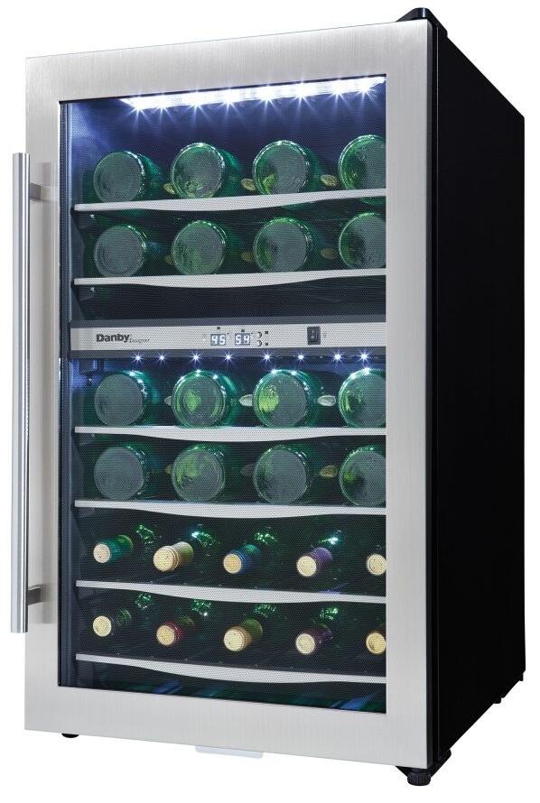 Danby DWC040A3BSSDD 20 inch Stainless Steel Dual Zone Wine Cooler|38 Bottle Cap|4 cu. ft. Capacity|UV Protected Tempered Glass Door
