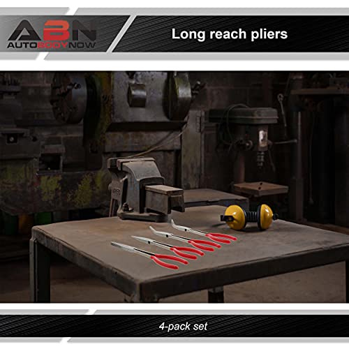 ABN Long Reach 11in Plier 4-Piece Set ?90-Degree Angle, 45-Degree Angle, Straight Needle Nose, and Duckbill Pliers