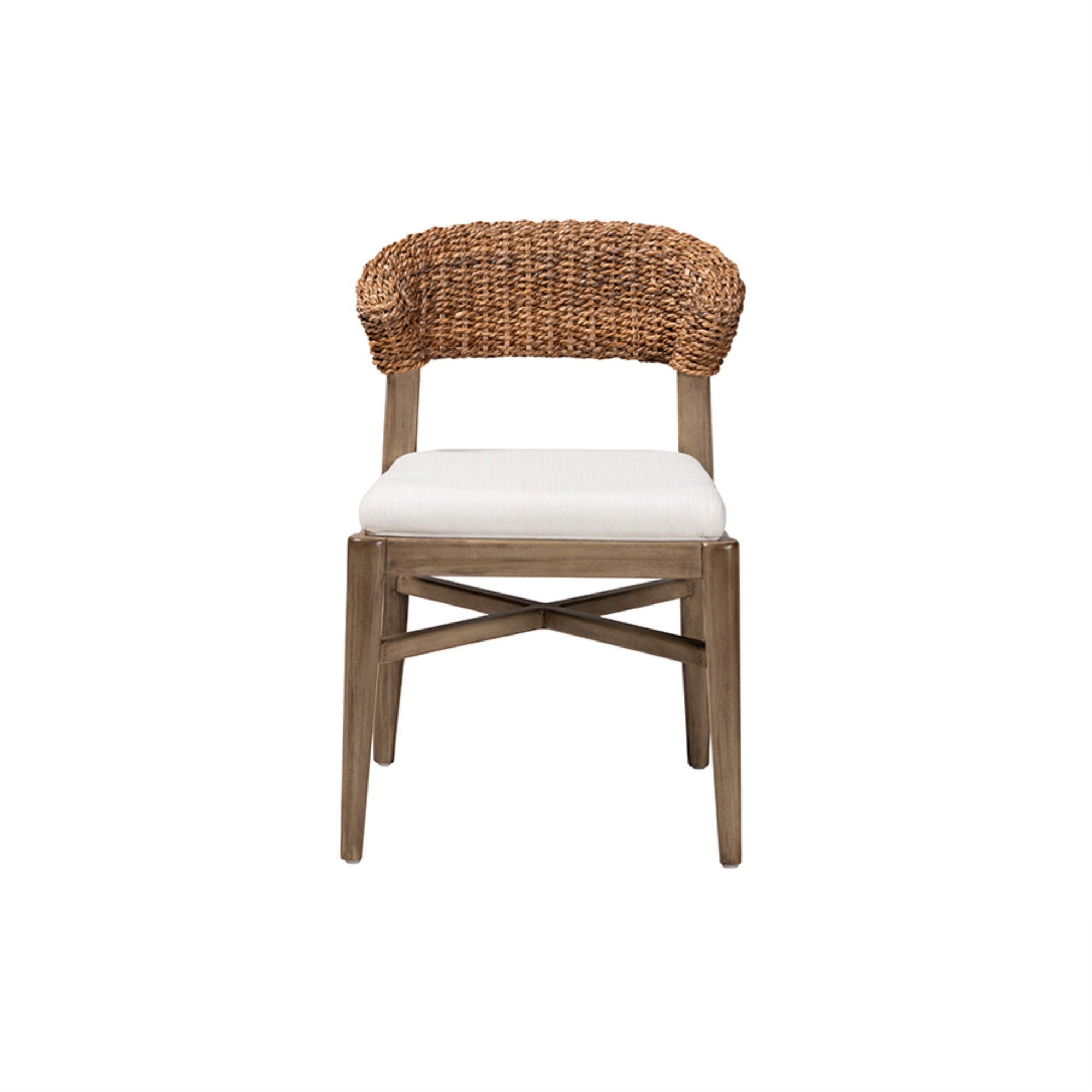 Baxton Studio Chloe Modern Bohemian Walnut Brown Finished Mahogany Wood and Natural Rattan Dining Chair