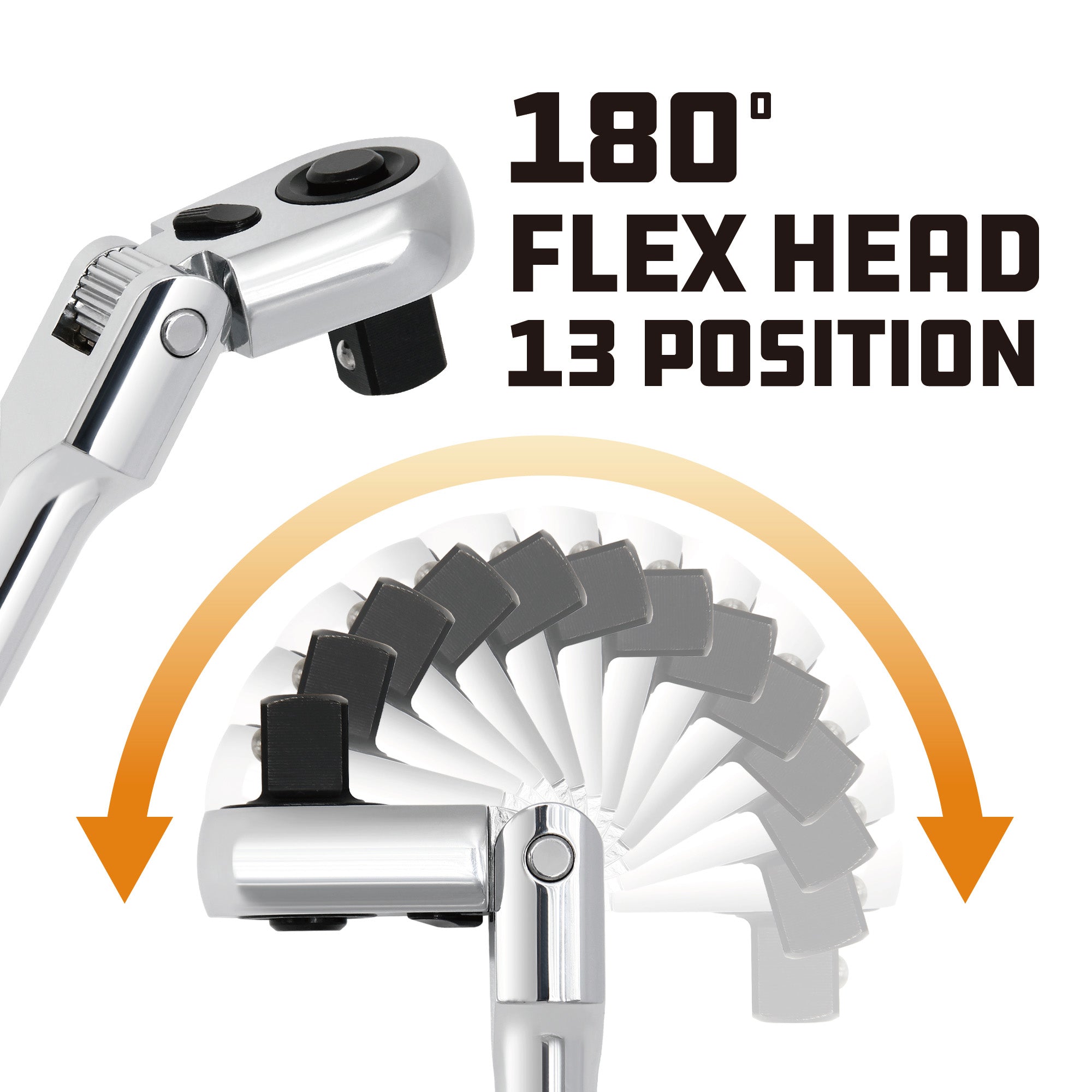 Powerbuilt 3/8 Inch Drive 72 Tooth Pro Tech 17 Inch Long Reach Flex Head Ratchet with Contour Handle - 649953