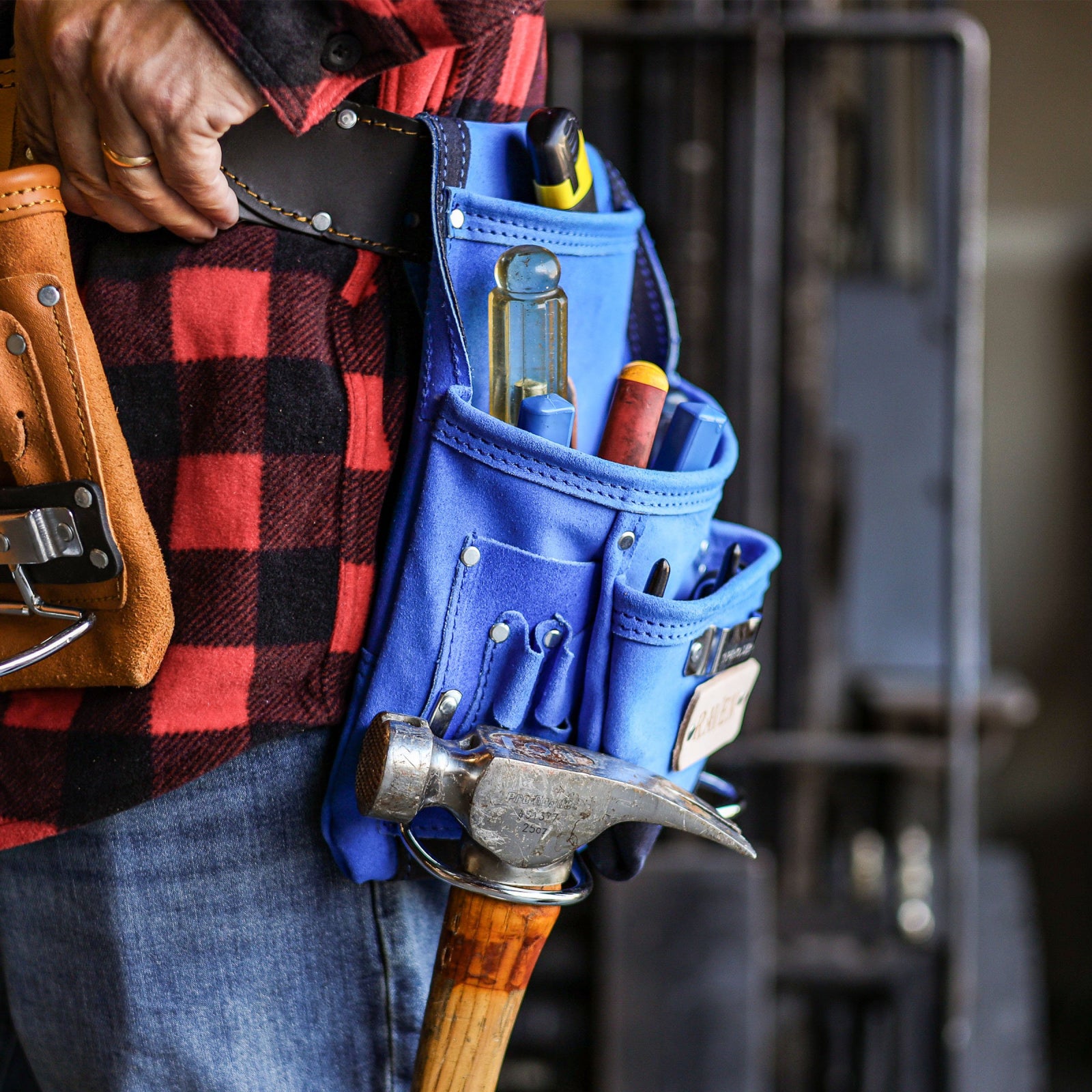 Tooltreaux 10 Pocket Suede Leather Tool Pouch Hammer Drill Tool Bag - Blue