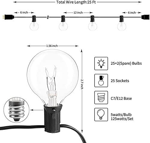 Brightown Outdoor String Lights 25 Feet G40 Globe Patio Lights with 27 Edison Glass Bulbs(2 Spare), Waterproof Connectable Hanging Light f