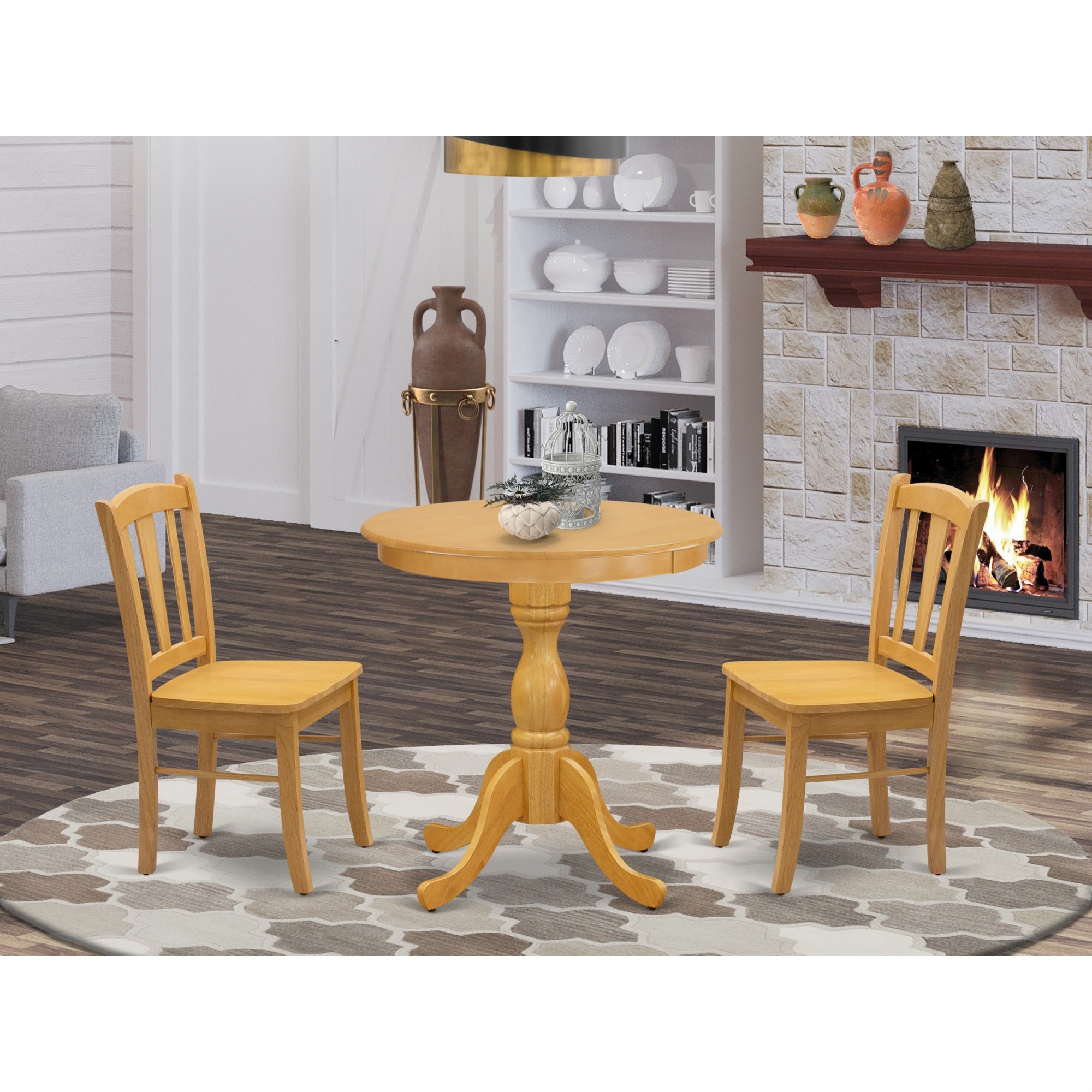 East West Furniture - ESDL3-OAK-W - 3-Pc Dining Room Table Set - 2 Kitchen Dining Chairs and 1 Kitchen Table (Oak Finish)