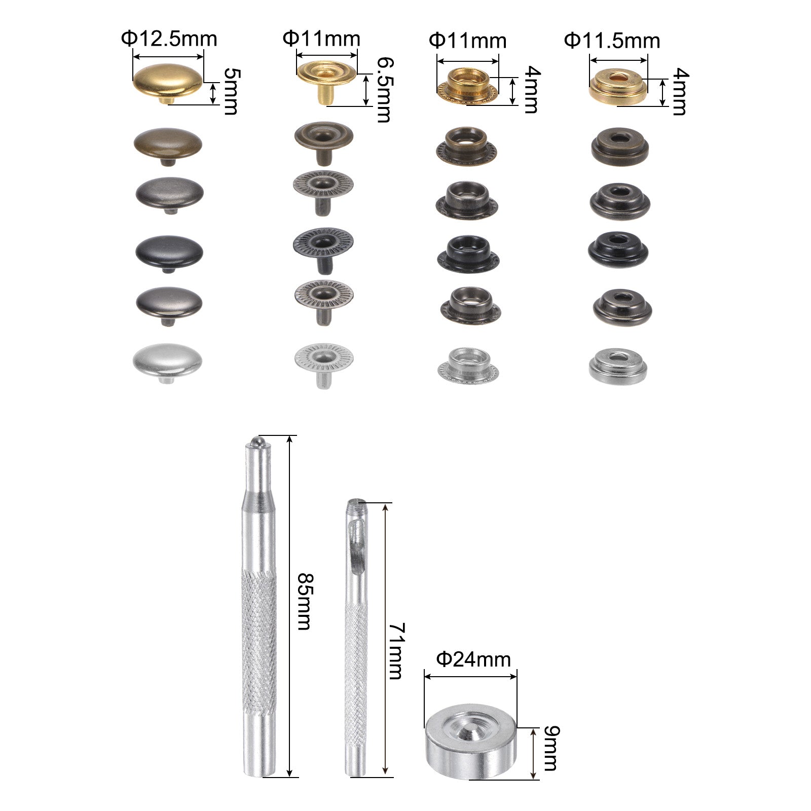 Unique Bargains 120 Sets Snap Fasteners Kit 6 Colors 12mm with 3 Setter Tools &a; Box for Clothing