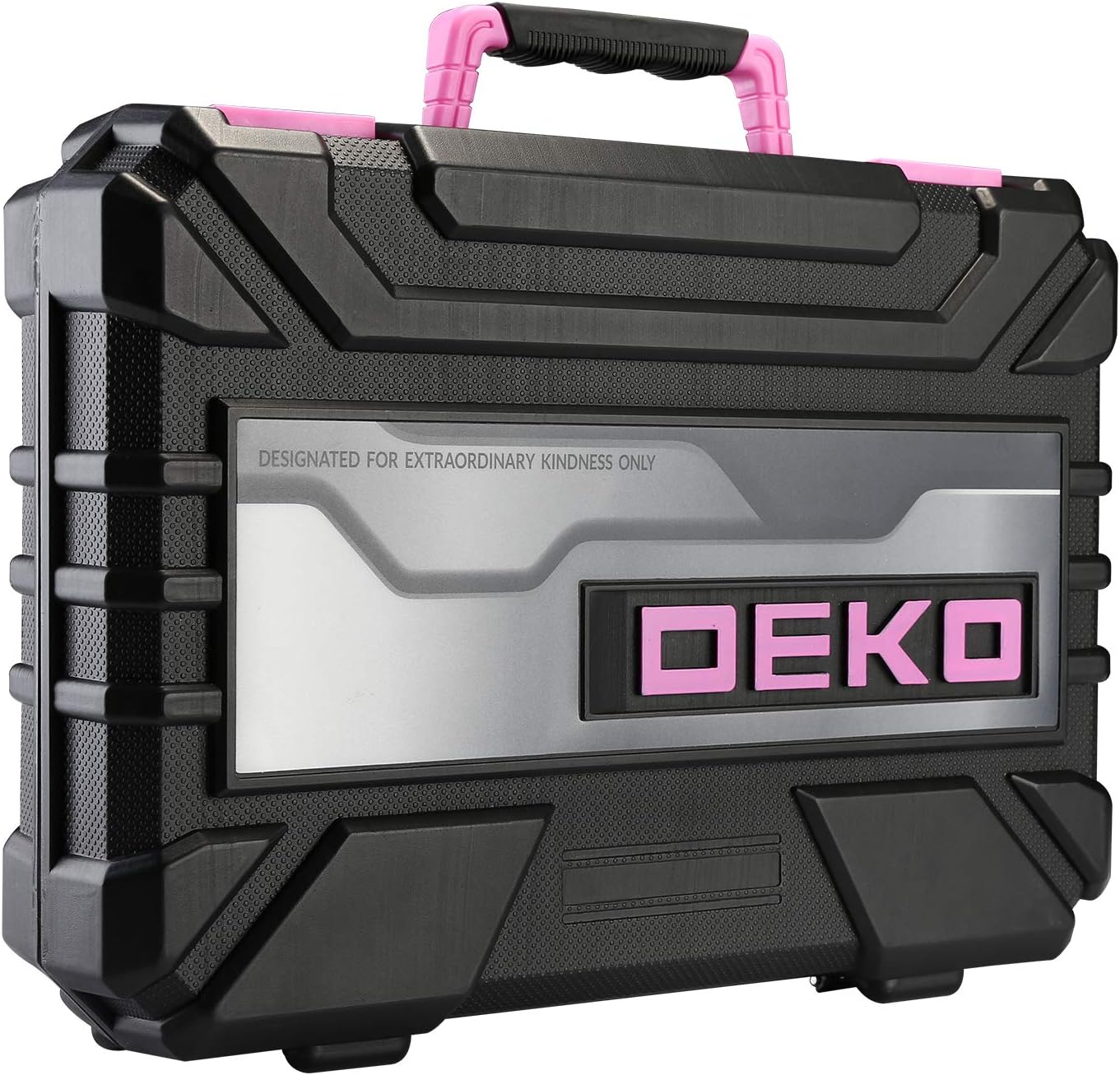 DEKO Pink 98 Piece Tool Set,General Household Hand Tool Kit with Plastic Toolbox Storage Case