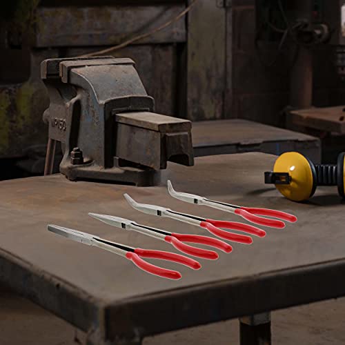 ABN Long Reach 11in Plier 4-Piece Set ?90-Degree Angle, 45-Degree Angle, Straight Needle Nose, and Duckbill Pliers
