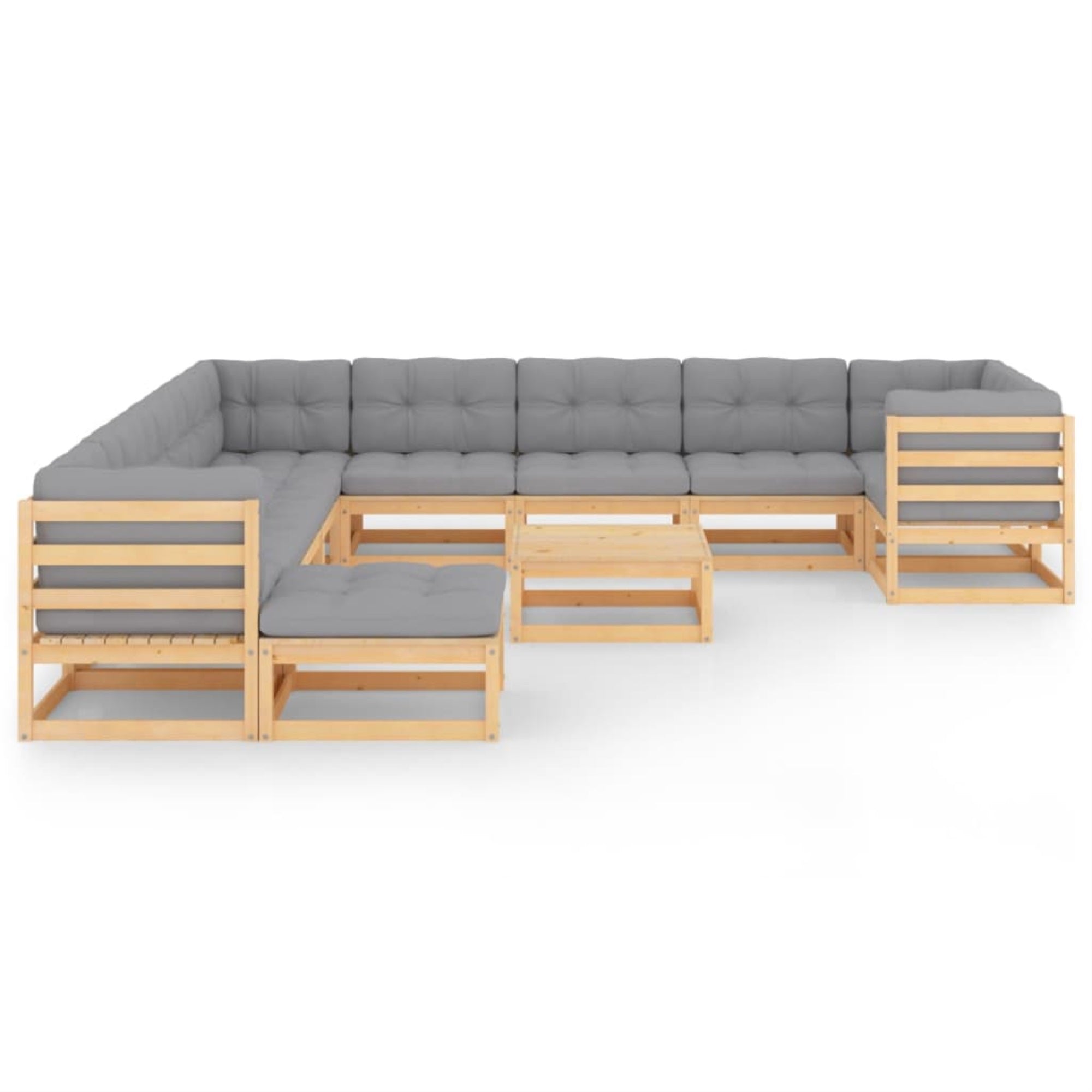 vidaXL 12 Piece Garden Lounge Set with Cushions Solid Pinewood Brown
