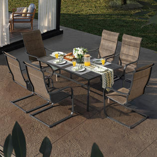 Nuu Garden Outdoor 7-Piece Textilene Dining Set, 6 Textilene Chairs and Rectangle Dining Table with 1.57&s;&s; Umbrella Hole