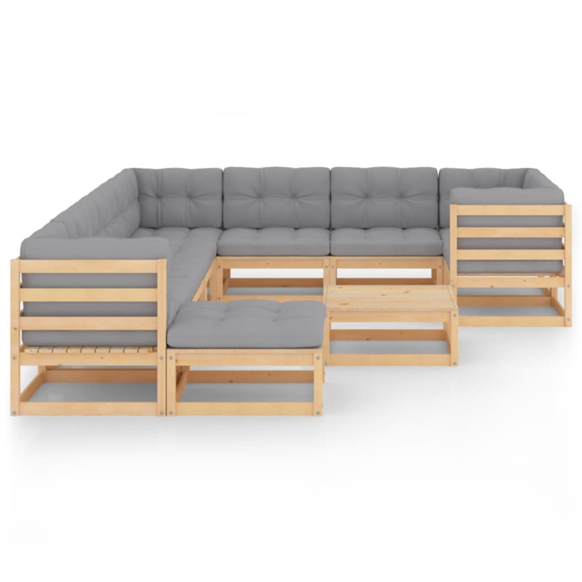 vidaXL 11 Piece Garden Lounge Set with Cushions Solid Pinewood Brown