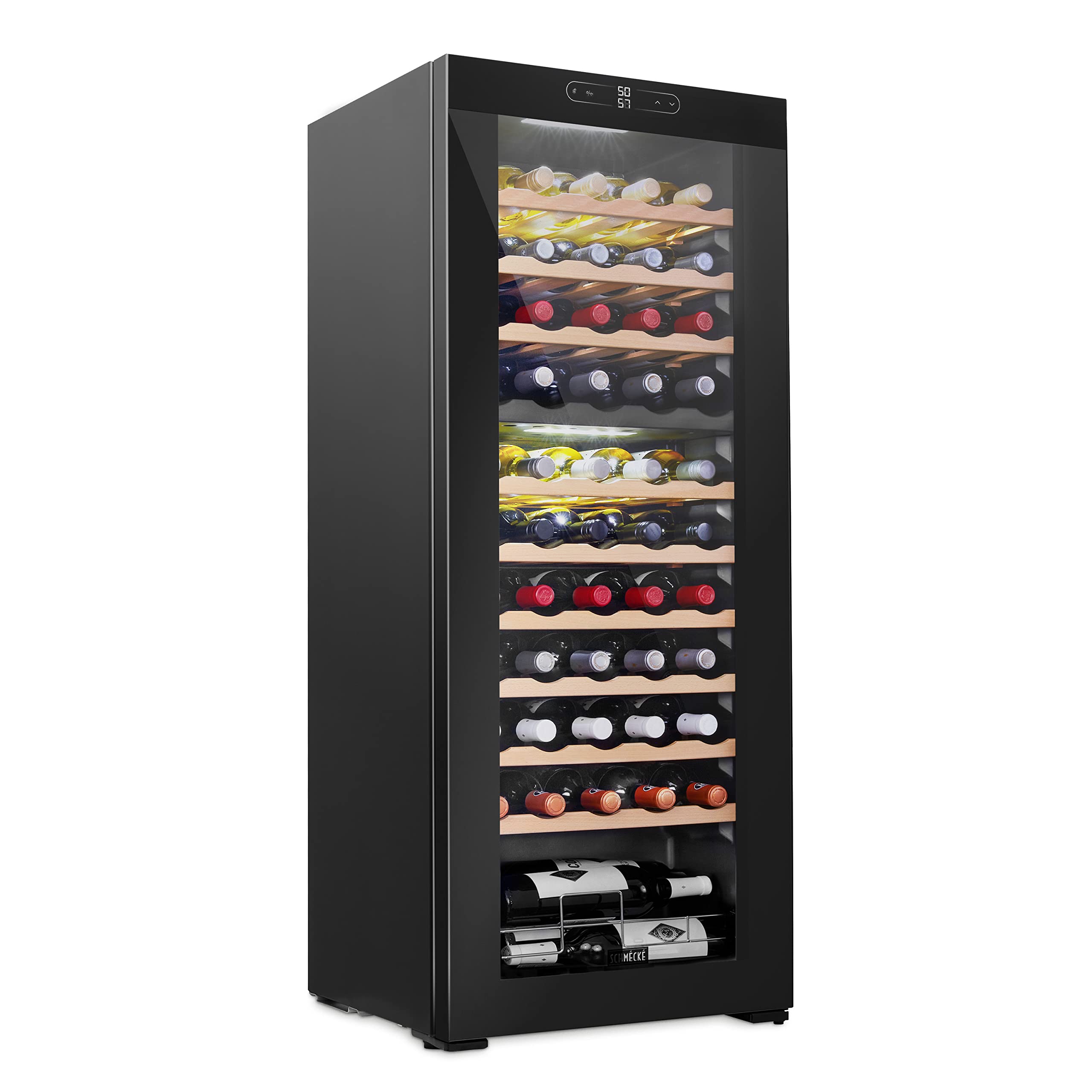 Schmck Schmecke 55 Bottle Dual Zone Wine Cooler Refrigerator | Large Freestanding Wine Cellar | 41f-64f Digital Temperature Control Win