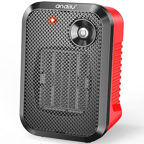 andily 500W Space Electric Small Heater for Home&a;Office Indoor Use on Desk with Safety Power Switch PTC RED