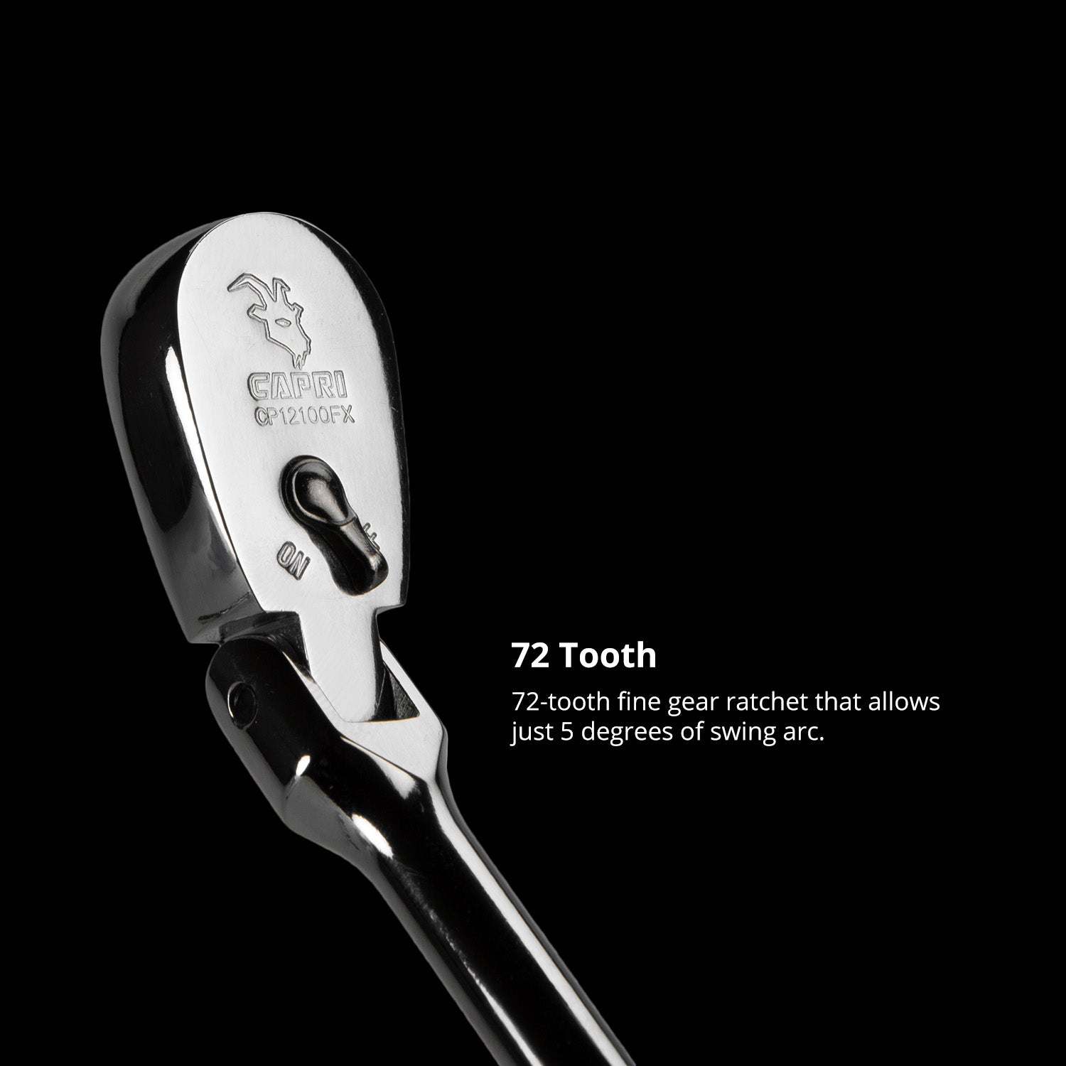 Capri Tools 1/4-In Drive Low Profile Flex-Head Ratchet, True 72-Tooth, 5-Degree Swing Arc, 180-Degree Flex-Head