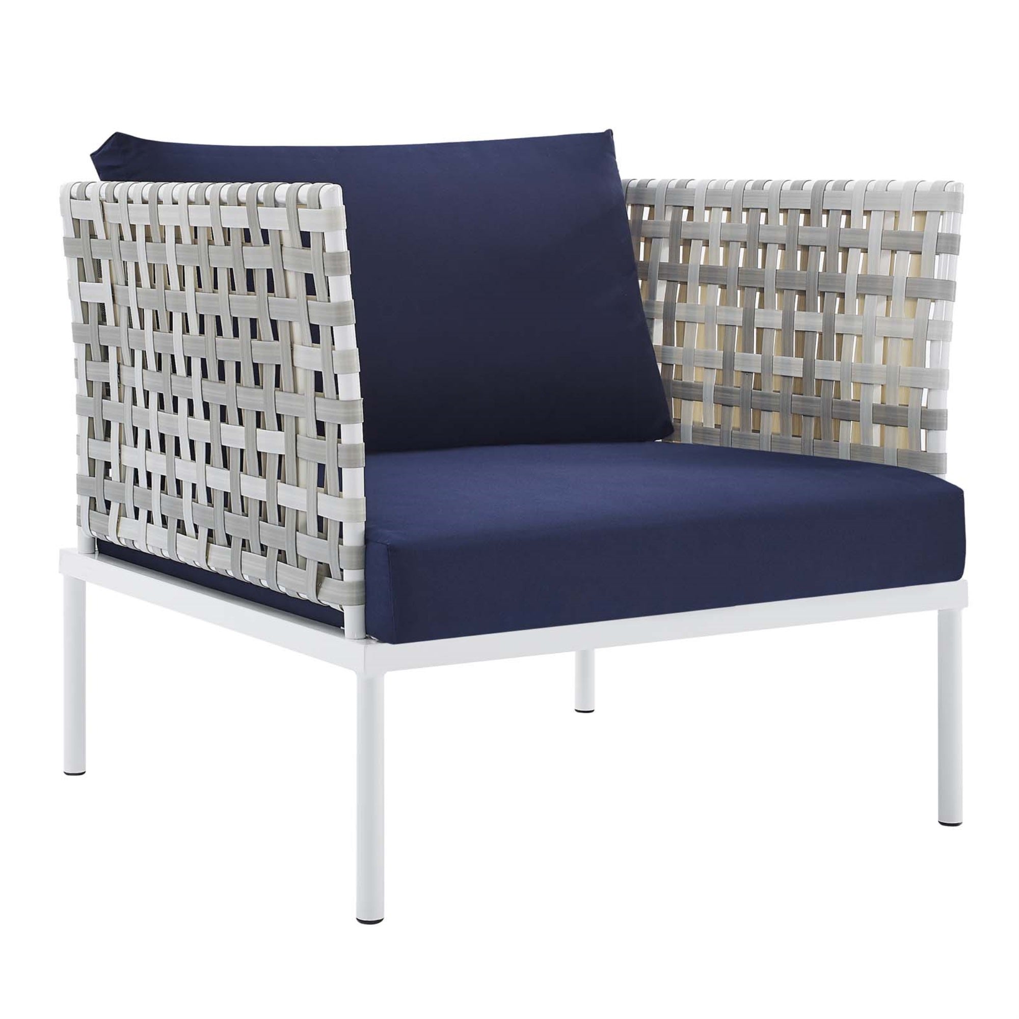 Modway Harmony 10-Piece  Sunbrella Basket Weave Outdoor Patio Aluminum Sectional Sofa Set Taupe Navy