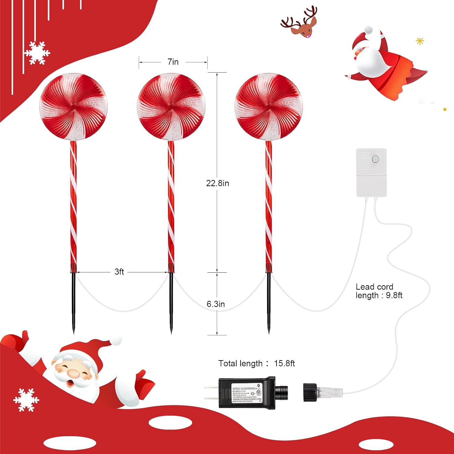 Brightown Lollipop Christmas Pathway Lights Outdoor - 29 inches 60 LED Lighted Candy Cane Decorations with 8 Lighting Modes Waterproof St