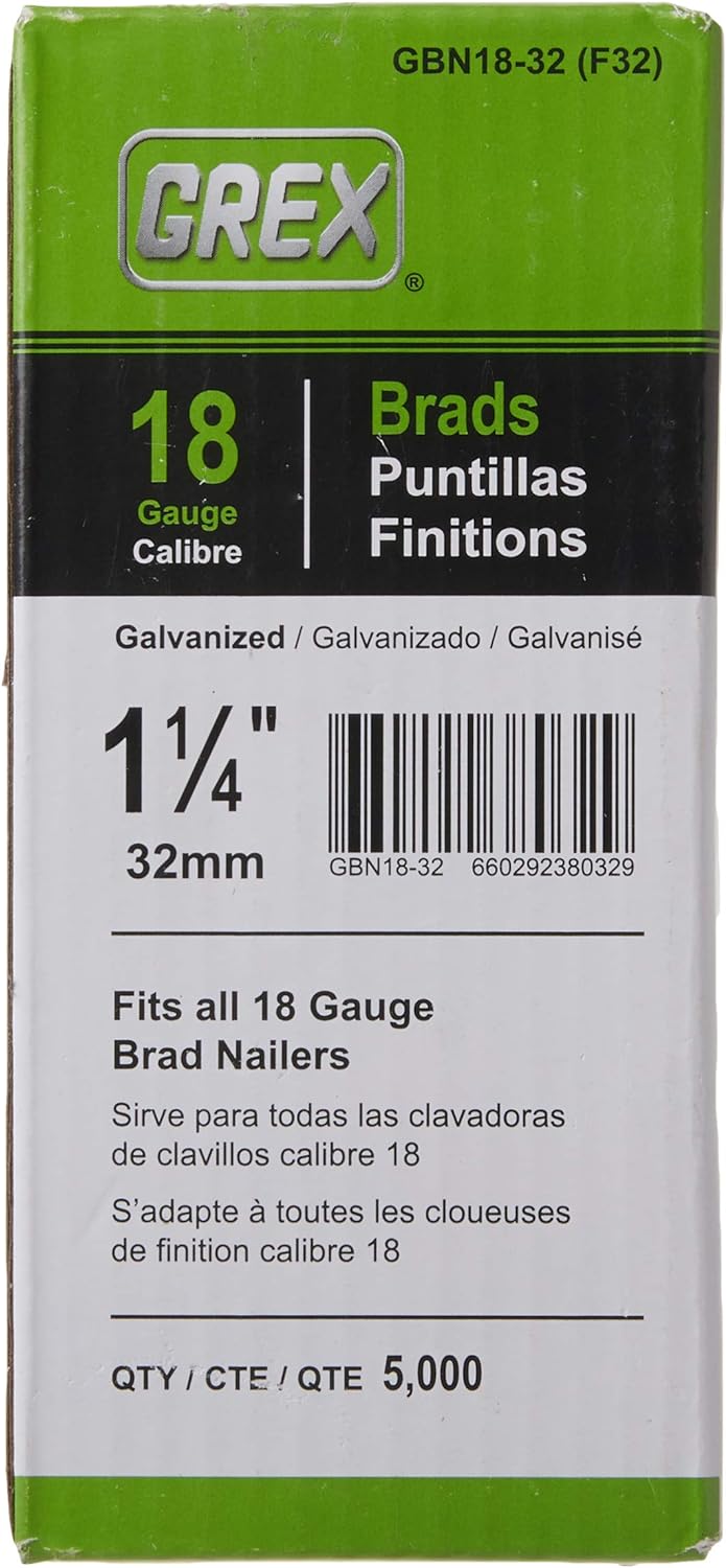 Grex Power Tools GREX GBN18-32 18 Gauge 1-1/4-Inch Length Galvanized Brad Nails (5,000 per box)