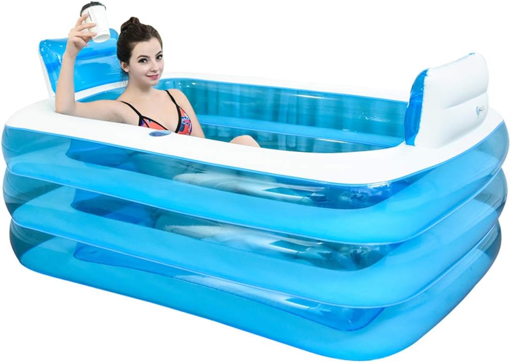 PPBathtub Blue Color Inflatable Bath Tub Plastic Portable Foldable Bathtub Soaking Bathtub Home SPA Bath Equip With Electric Air Pump ( S