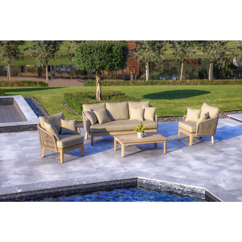 OUTSY Eve 4-Piece Outdoor and Backyard Wood, Aluminum and Rope Furniture Set