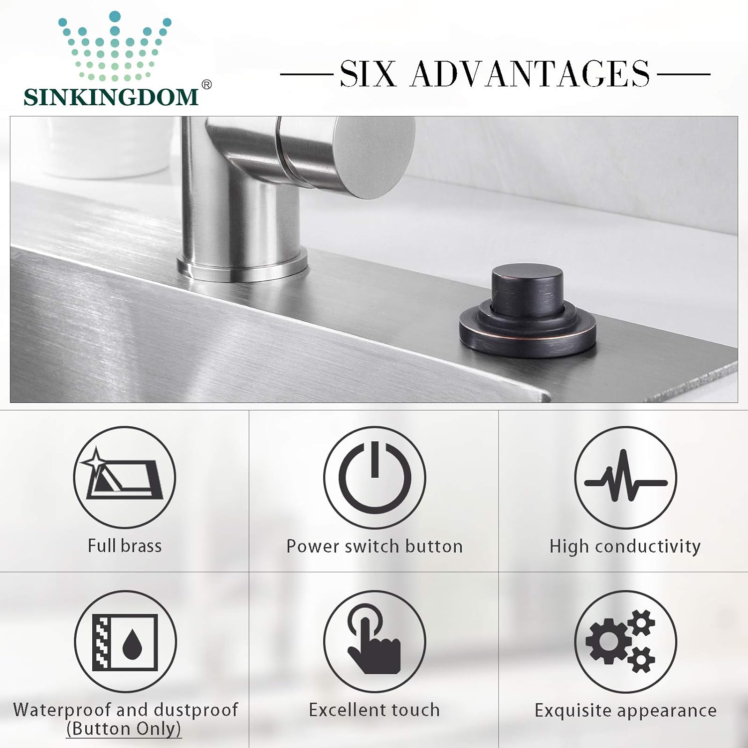 SINKINGDOM SinkTop Air Switch Kit with Oil Rubbed Bronze Long Button (Full Brass) for Garbage Disposal, Single Outlet