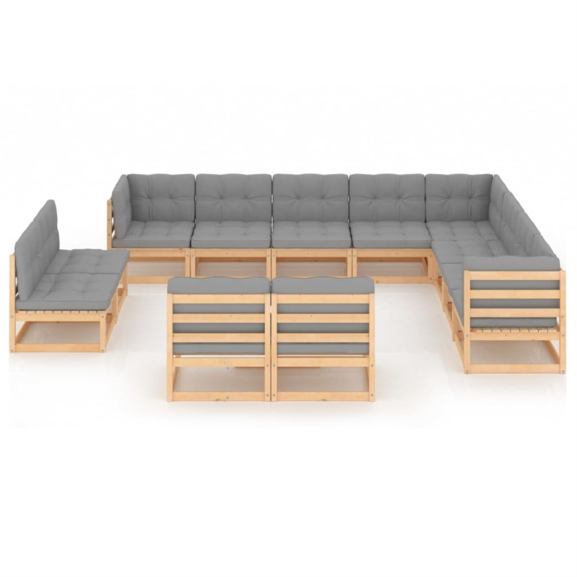 vidaXL 12 Piece Garden Lounge Set with Cushions Solid Pinewood Brown