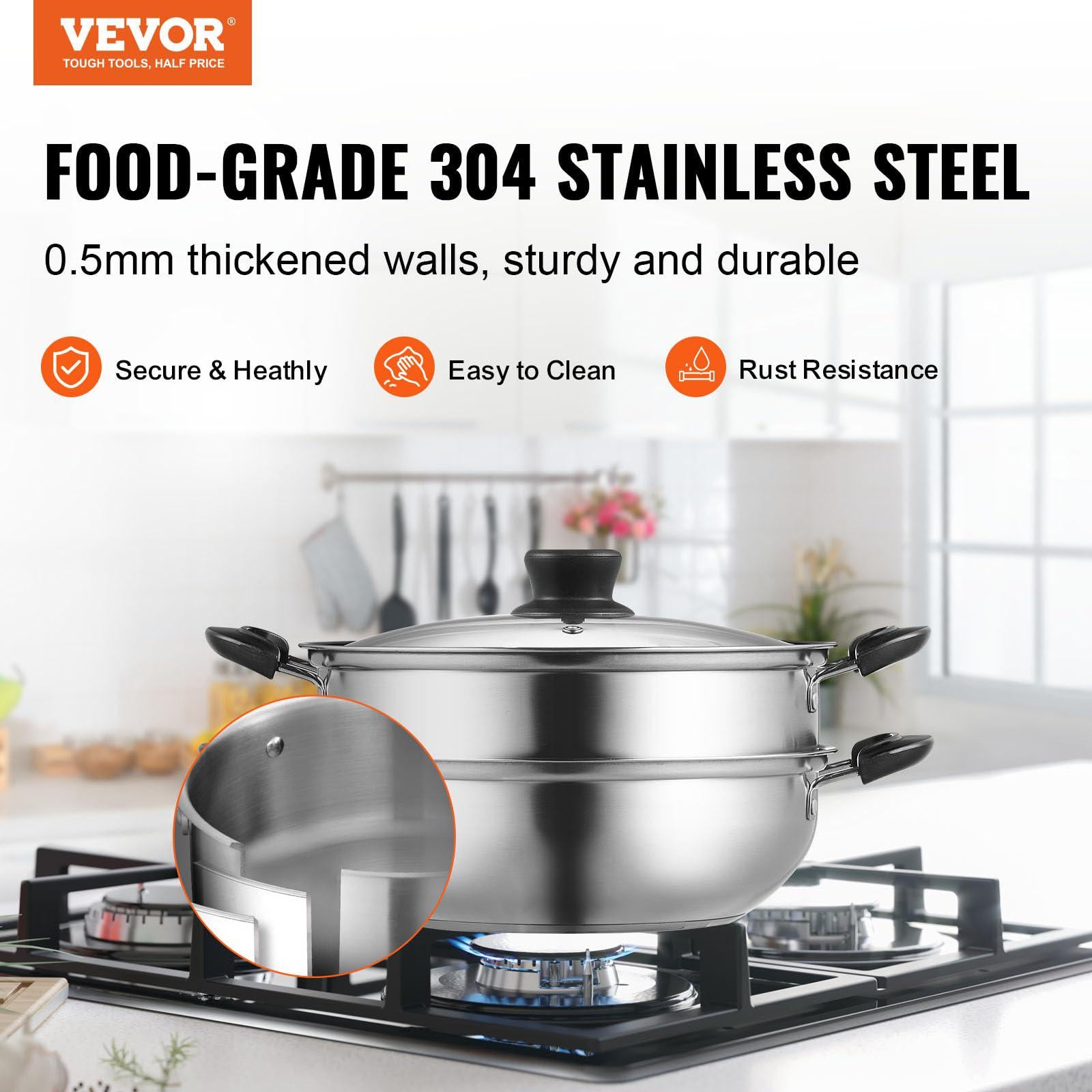 vevor steamer pot, 11in/28cm steamer pot for cooking with 3qt stock pot and vegetable steamer, food-grade 304 stainless steel