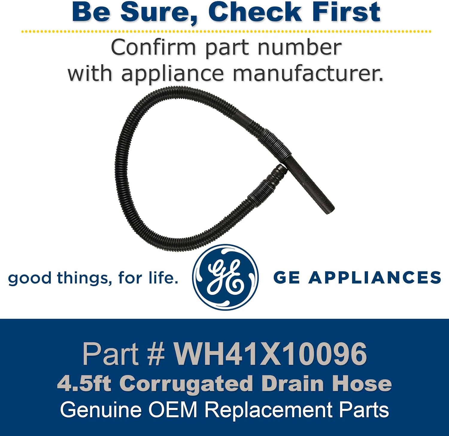GE Retail Parts GE WH41X10096 Genuine OEM 4.5 ft. Corrugated Drain Hose for GE Washing Machine