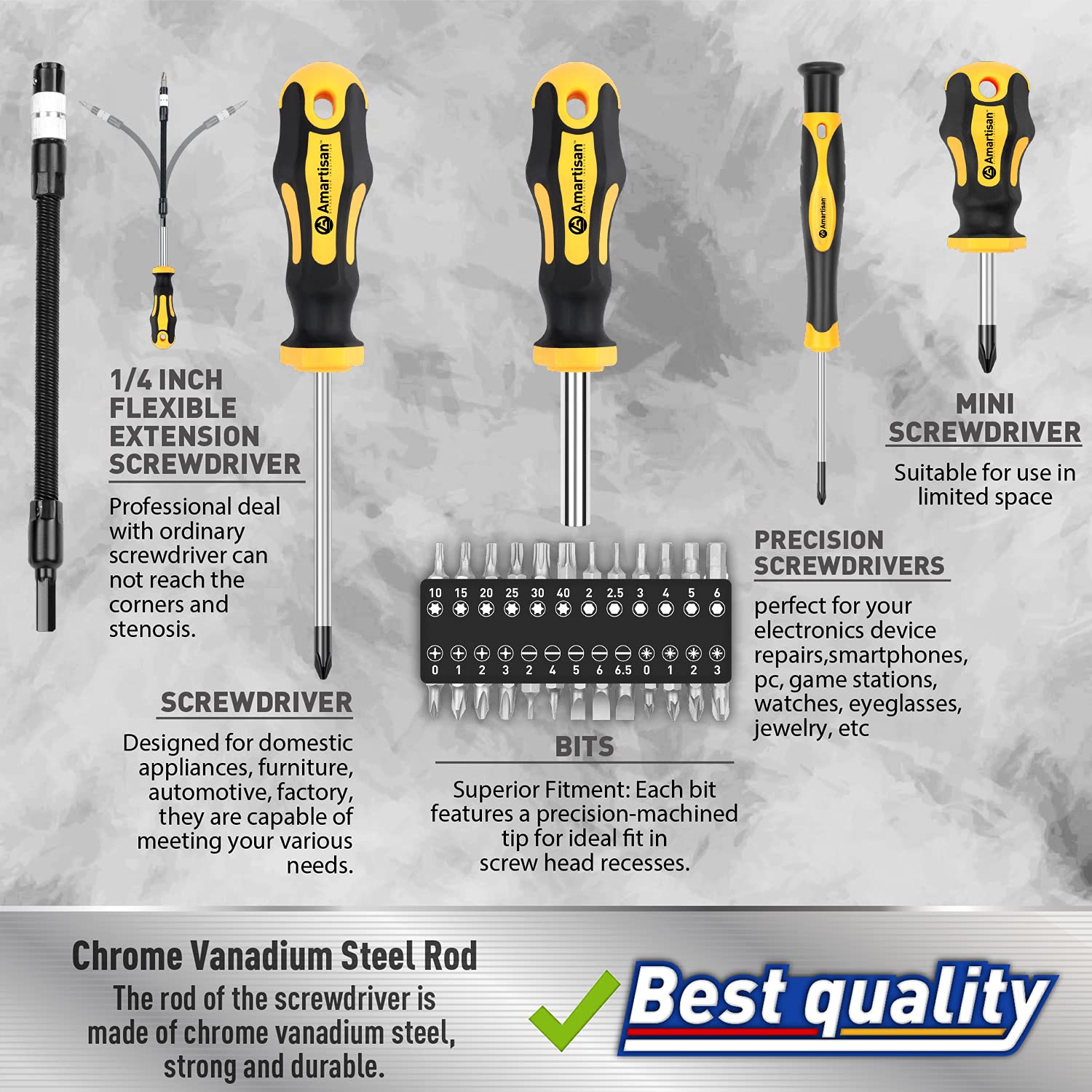 GCP Products Magnetic Screwdrivers Set With Case, 42-Piece Includs Slotted, Phillips, Hex, Pozidriv,Torx And Precision Screwdriver Set Too…
