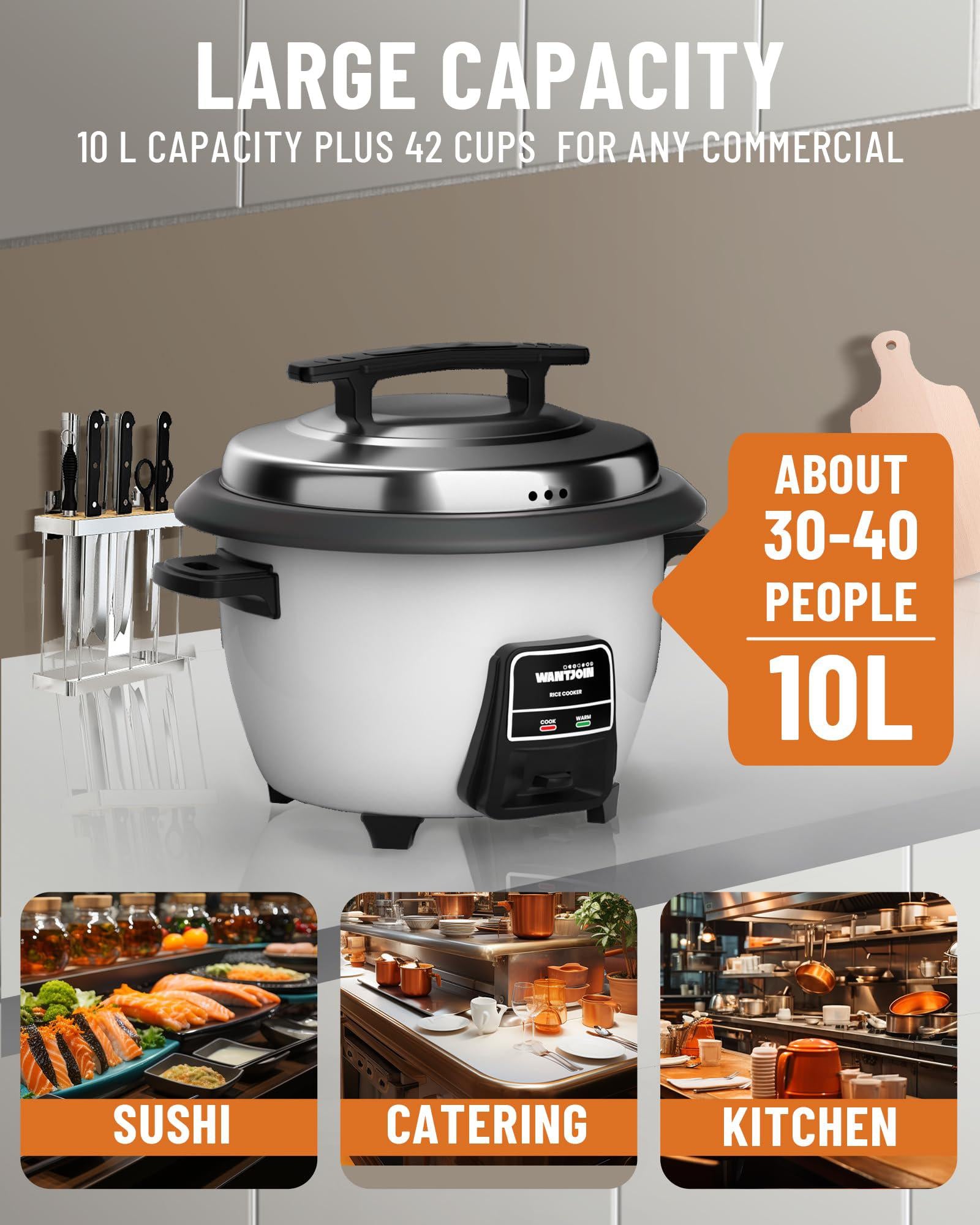 wantjoin rice cooker stainless rice cooker &a; warmer commercial rice cooker for party and family(10l capacity for 4.2l rice,42