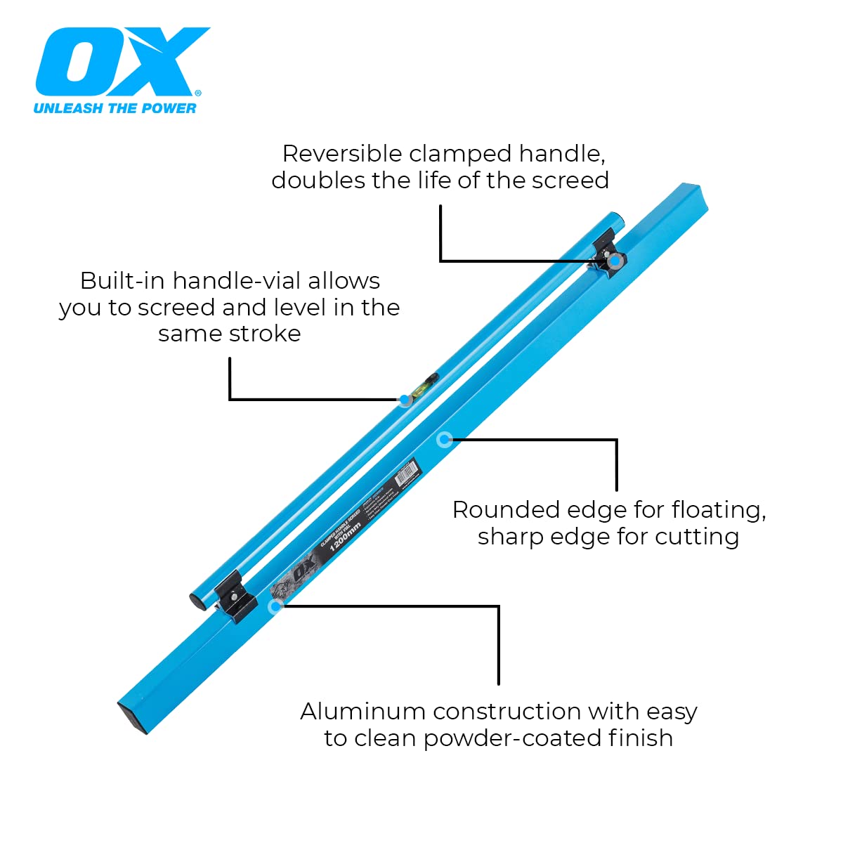 Generic OX TOOLS Pro Series 72-Inch Concrete Screed with Leveling Vial | Lightweight