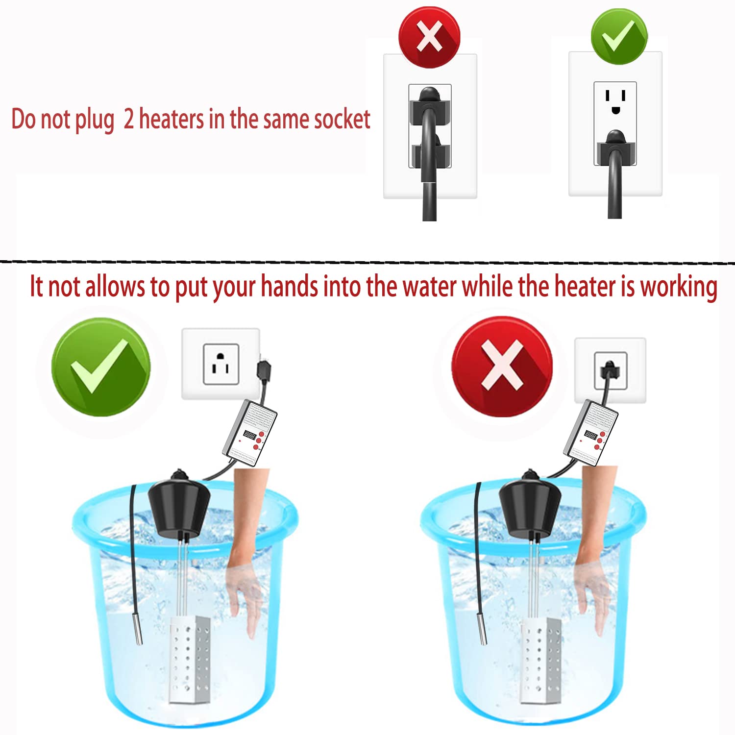 Generic IYUNP Immersion Water Heater with Thermostat - 1500W Floating Bucket Heater with Timing Temperature Control Setting Auto Shut-O
