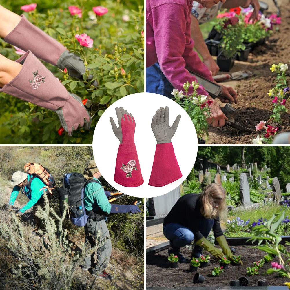 Intra-FIT Rose Pruning Gloves Thorn Proof, Embroidery Leather Gardening Gloves with Extra Long Forearm Protection
