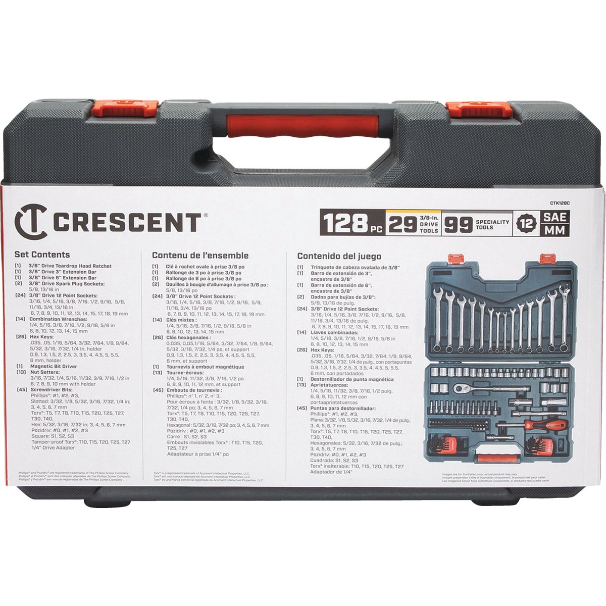Crescent CTK128C Crescent 3/8 In. Drive 12-Point Standard/Metric Mechanic &a; Automotive Tool Set (128-Piece) CTK128C