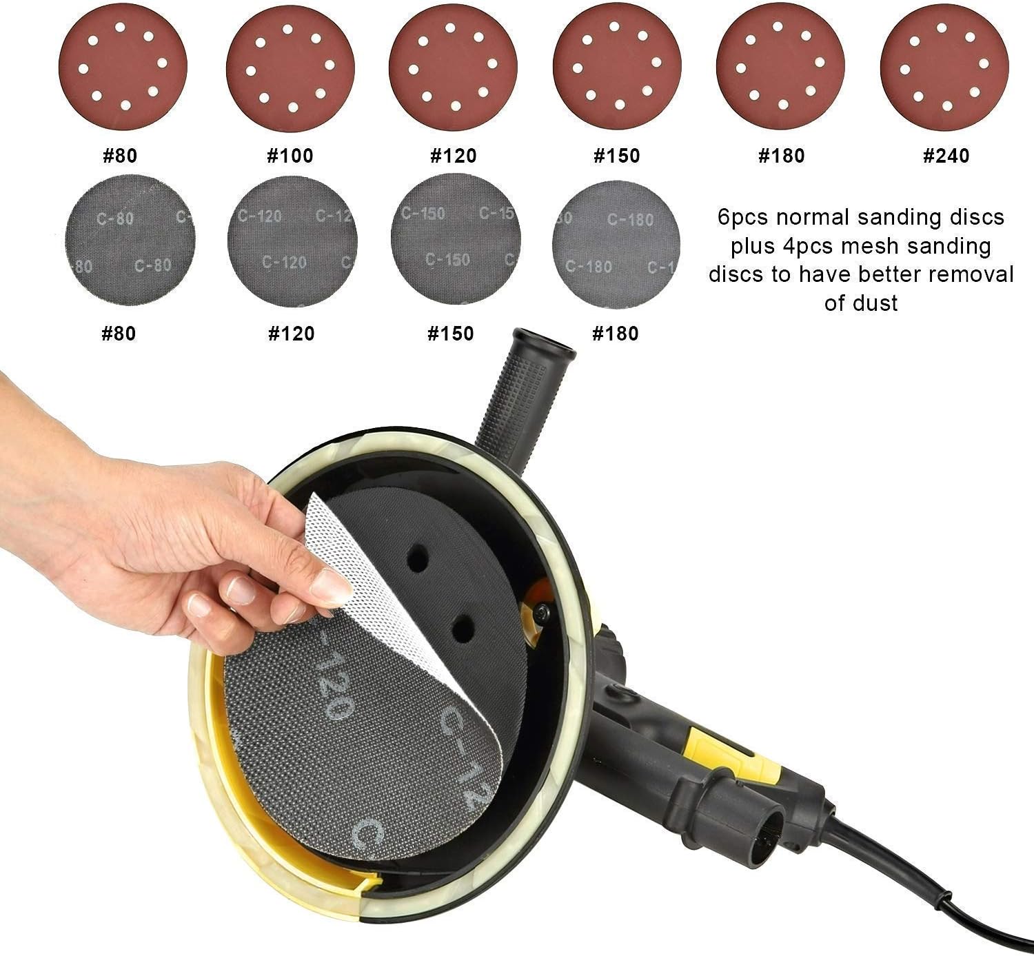 CUBEWAY Electric Drywall Sander with Vacuum, Variable Speed and 26FT Power Cord, Drywall Sanding Machine with Extra Mesh Sanding Discs