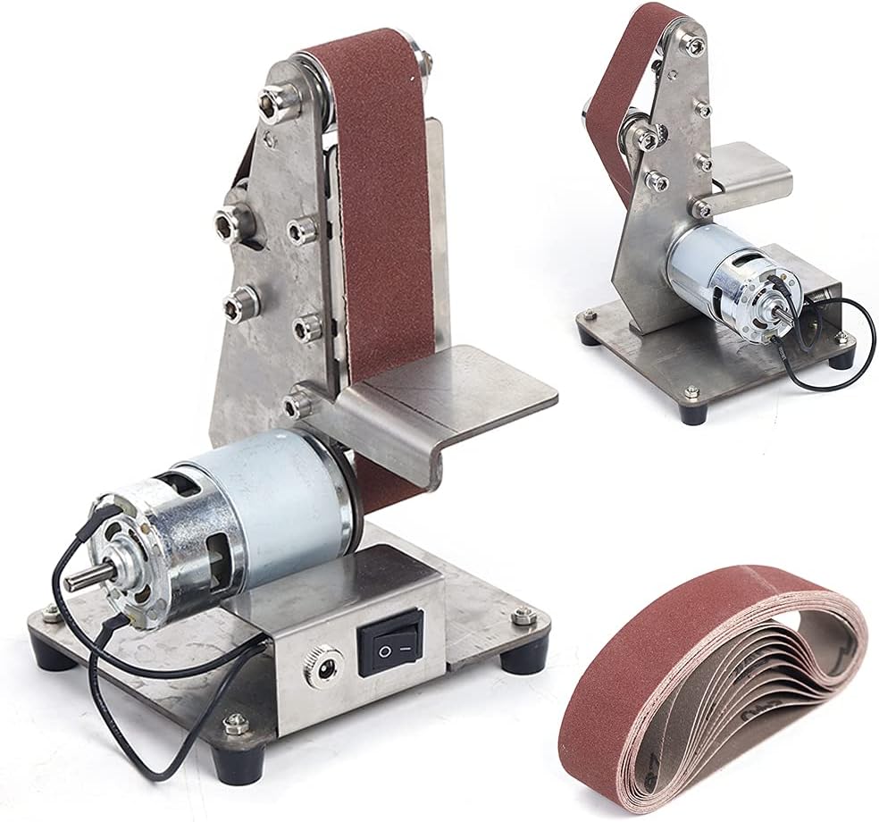 Dyrabrest Mini Electric Belt Sander, DIY Abrasive Polishing Grinding Sanding Machine Bench Edge Sharpener Vertical Belt Sander for Metal