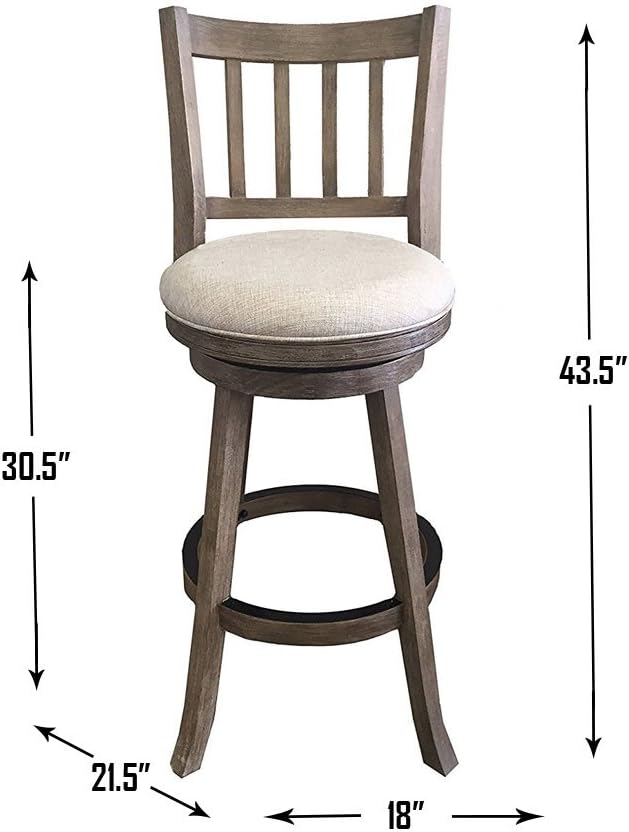 Boraam Sheldon Bar Height Stool, 1 Pack, 29-Inch, 1-Pack, Driftwood Wire-Brush and Ivory