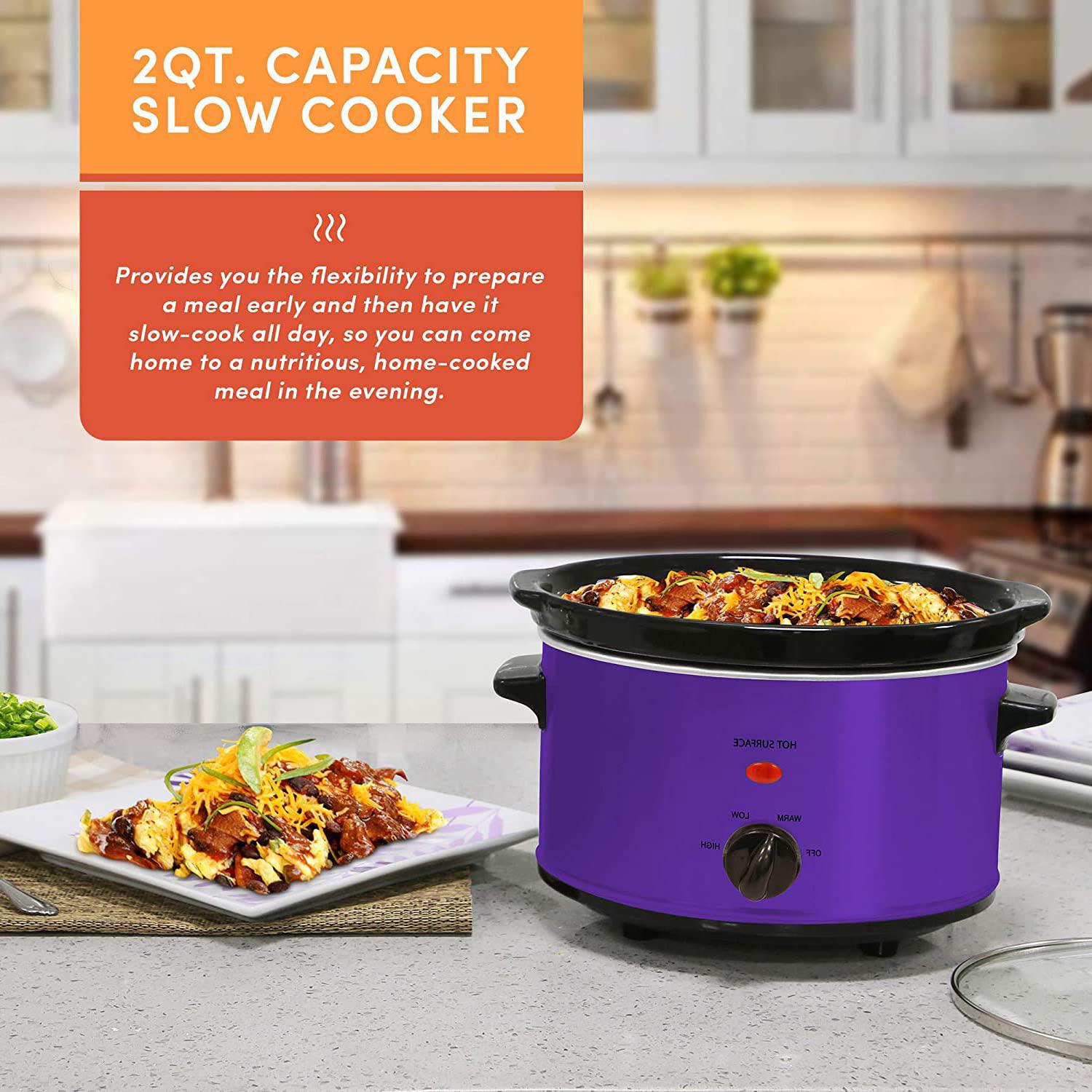 NOZAYA 2-quart electric oval slow cooker - adjustable temp, entrees, sauces, stews &a; dips, dishwasher safe glass lid &a; crock (purple
