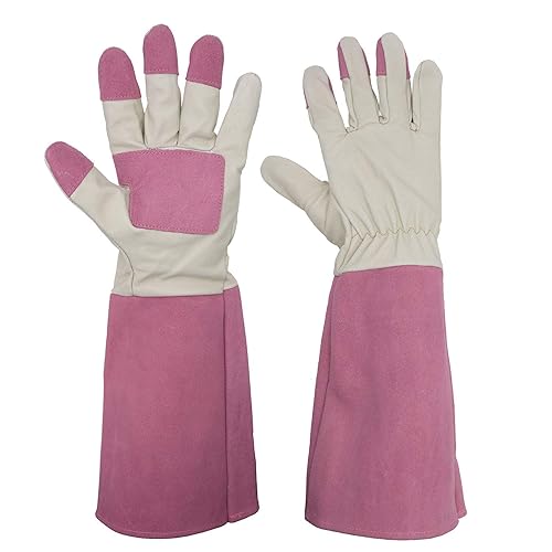 HANDLANDY Rose Pruning Gardening Gloves for Men &a; Women, Thornproof Long Gauntlet Gloves, Pigskin Leather - Breathable &a; Durabil